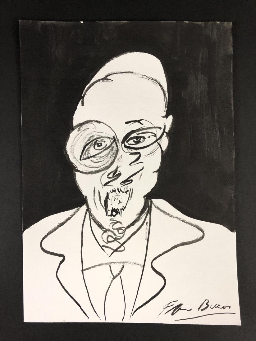 Francis Bacon (1909-1992) -- Gouache on Paper: This lot consists of a gouache on wove Paper, attributed to Francis Bacon (British, 1909-1992). Expressionist grotesque image of a clergyman in a white zucchetto cap and robe on a black background. Ha
