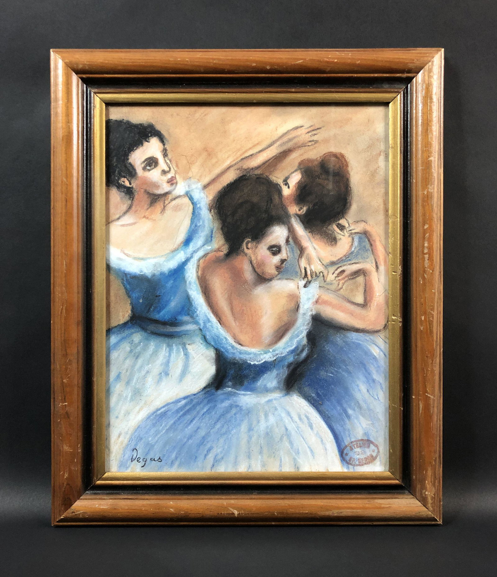Edgar Degas (French, 1834-1917) - Pastel on Paper: This lot consists of a pastel illustration on paper, done in the impressionist style of Edgar Degas (French, 1834-1917). "Degas" is hand written at bottom left. To the right of the signature is an ill