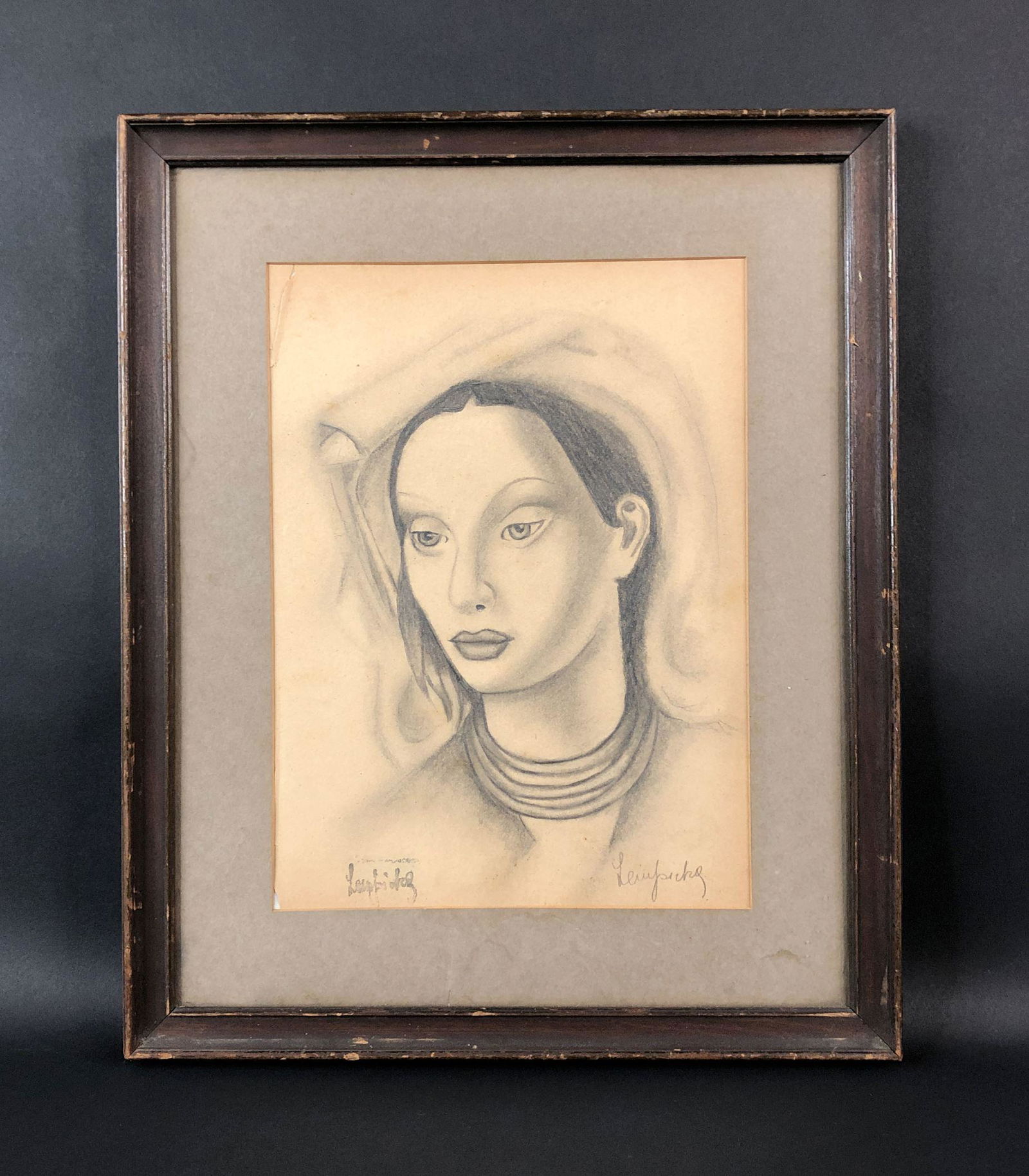 Tamara de Lempicka (1898 -1980) -- Graphite Drawing: This lot consists of a hand drawn graphite illustration on paper, executed in the modern style of Art Deco artist Tamara de Lempicka (Polish, 1898-1980). "Lempicka" is hand written in graphite at bott