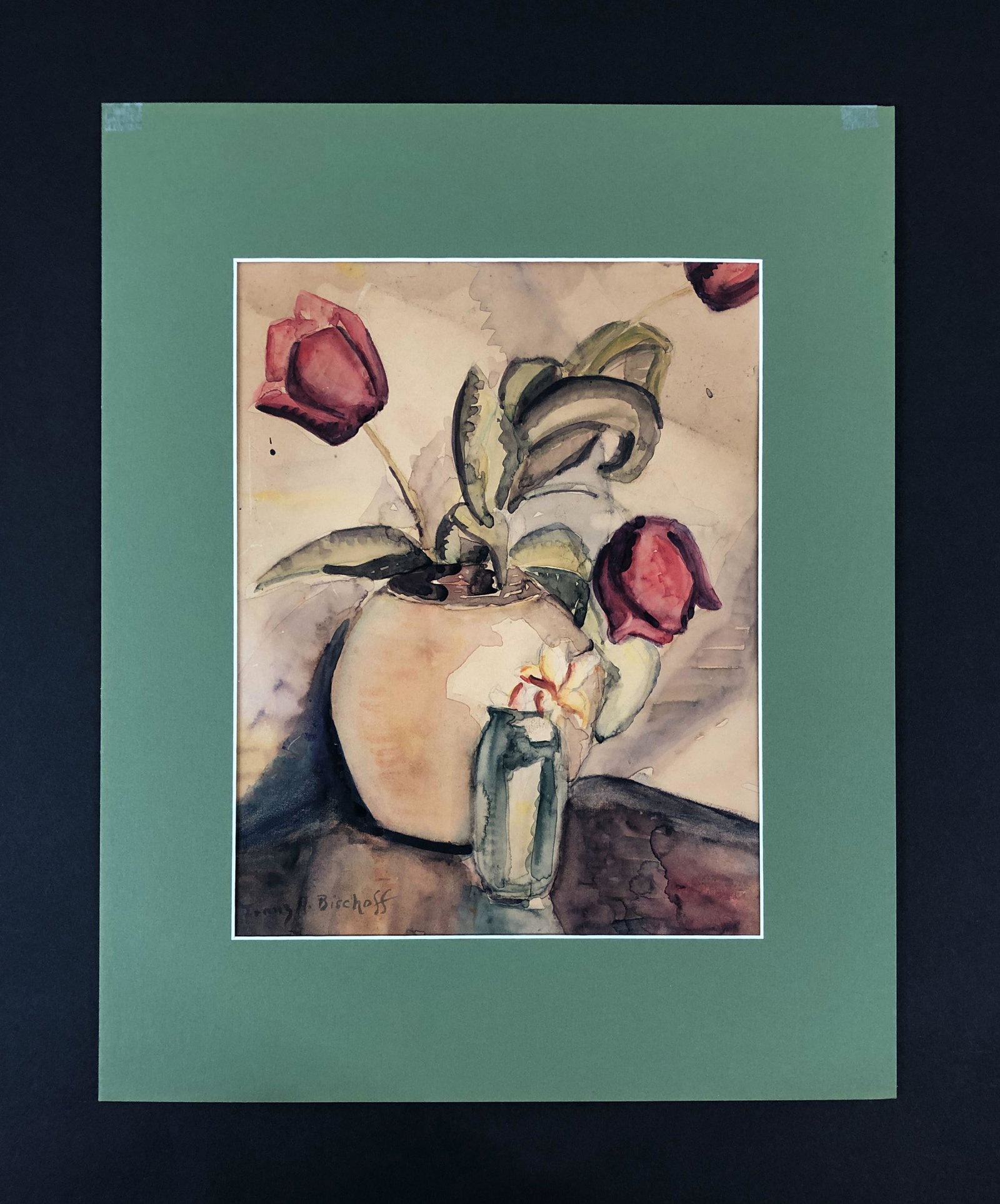Franz A. Bischoff (1864 - 1929) - Watercolor on Board: This lot consists of a matted, unframed watercolor on illustrator's board. Done in the delicate, fluid style associated with Franz A. Bischoff (American, 1864-1929). Image displays a conscious underst