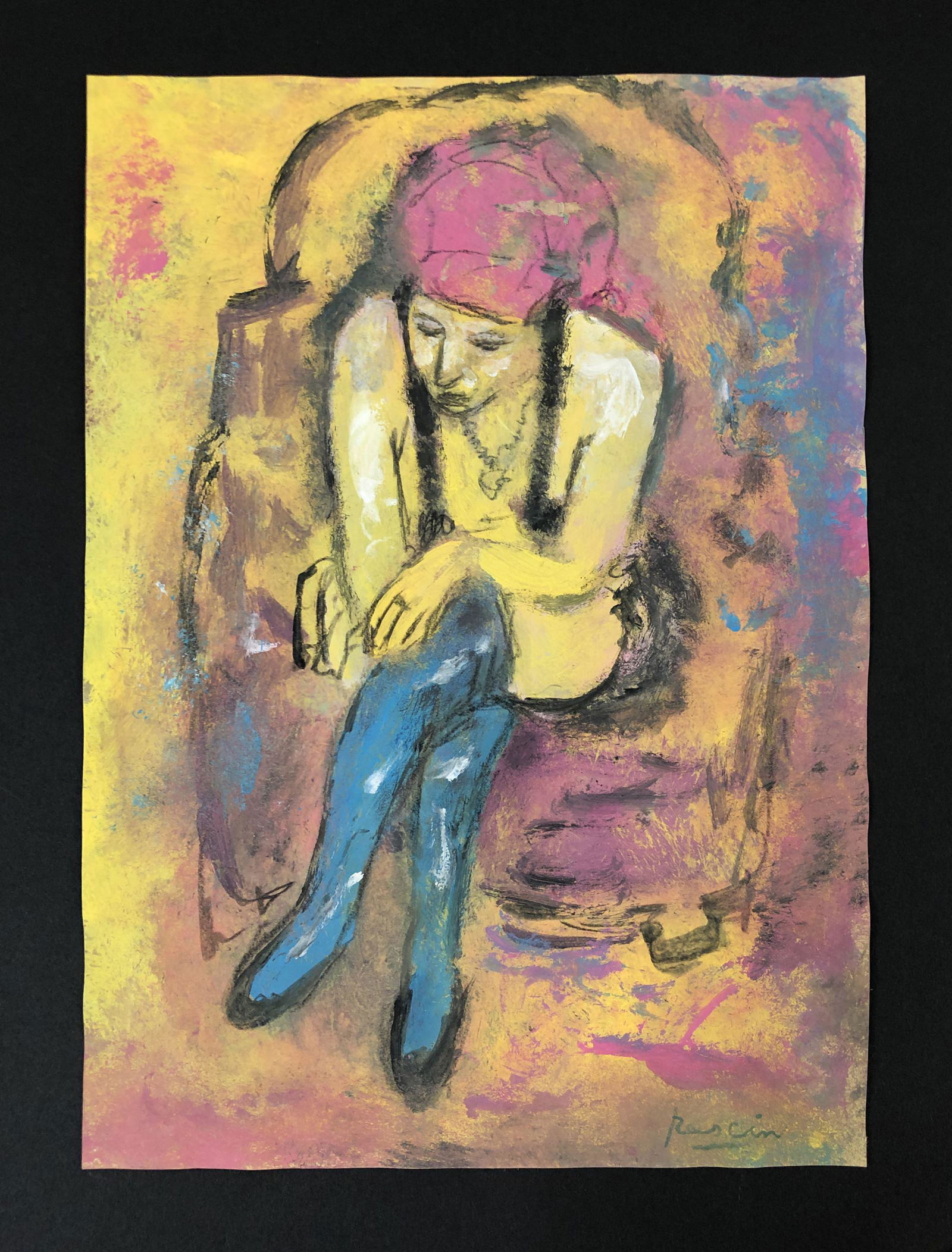 Jules Pascin (1885 - 1930) - Mixed Media on Paper: This lot consists of a mixed media (colored pencil and gouache) on paper, done in the vibrant and personal style of Jules Pascin (Bulgarian, 1885-1930). This portrait offers an intimate view of a semi