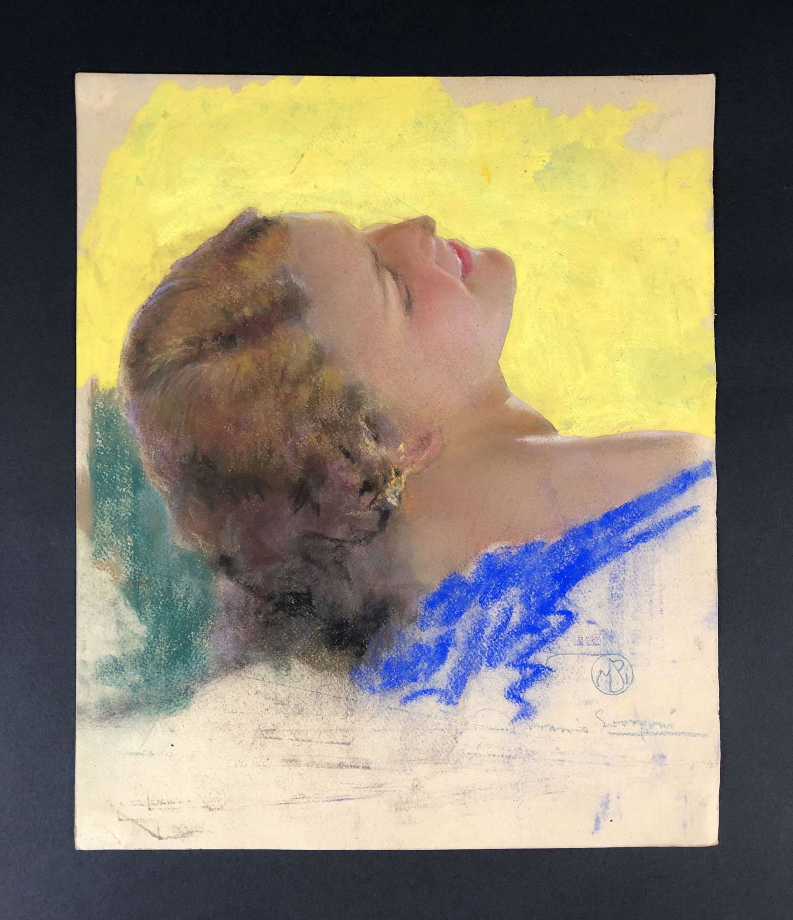Mario Borgoni (Italian, 1869-1936) - Mixed Media: This lot consists of a marvelous watercolor and pastel illustration on paper, done in the rich style of Mario Borgoni (Italian, 1869-1936). Lower right corner features a handwritten monogram and the i