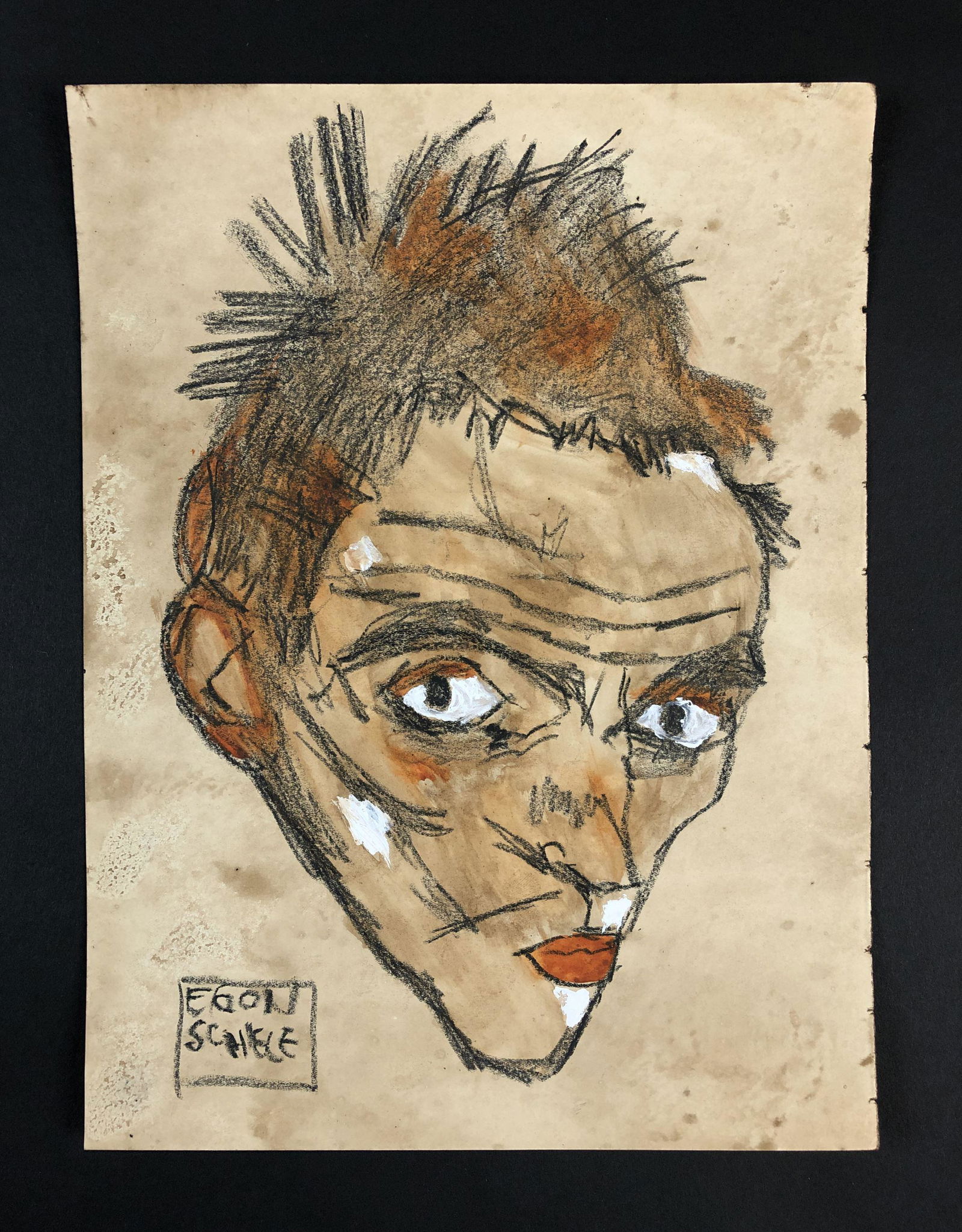 Egon Schiele (1890-1918) - Mixed Media on Paper: This lot consists of a gouache and colored pencil illustration on paper, done in the sensual, Art Nouveau style of Egon Schiele (Austrian, 1890-1918). "Egon Schiele" is inscribed at lower left. Image