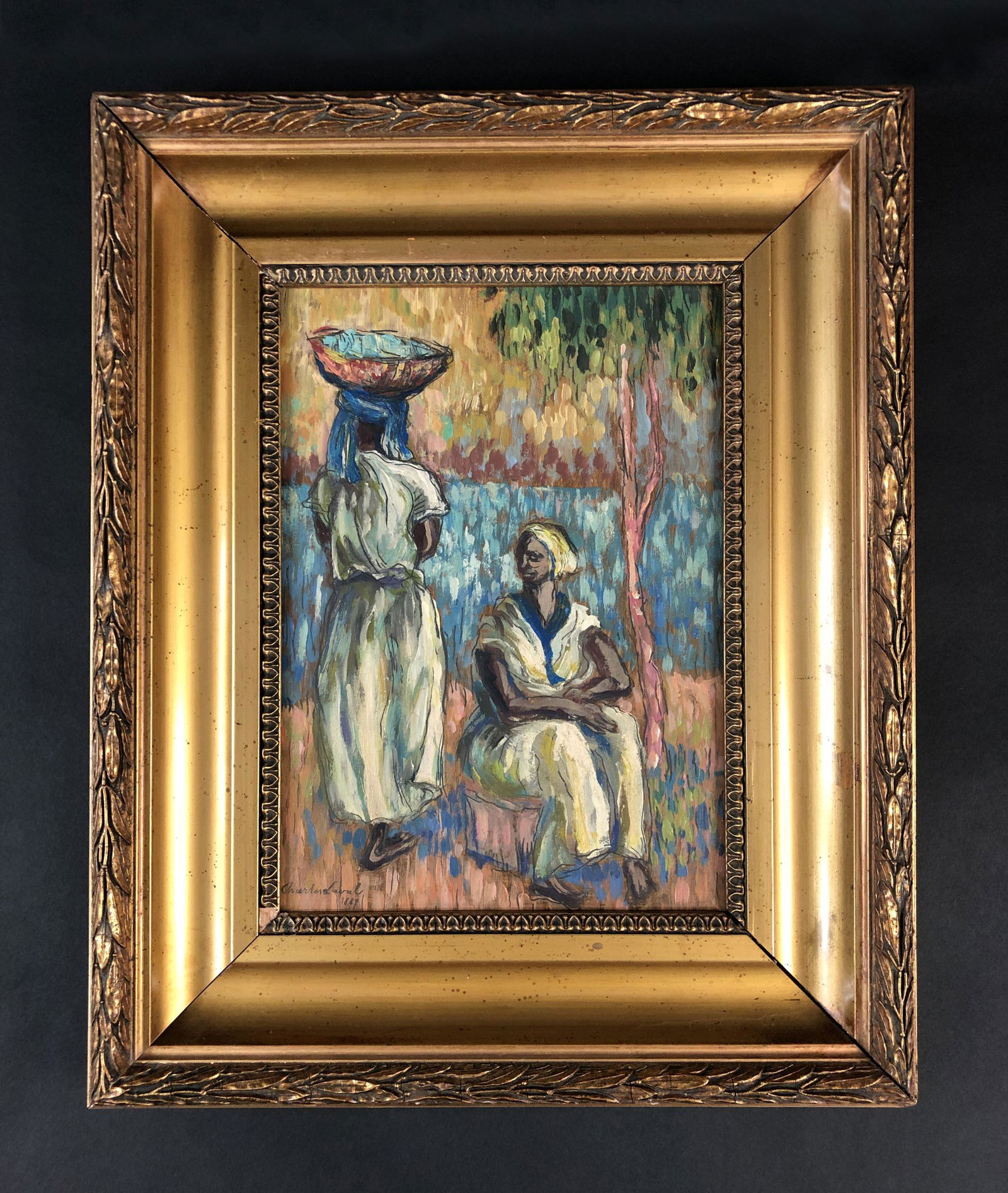 Charles Laval (French, 1862-1894) - Oil on Board: This lot consists of a framed oil painting on board, done in the Synthetic (post-Impressionist) style of Charles Laval (French, 1862-1894). A handwritten inscription at lower left reads, "Charles Lava