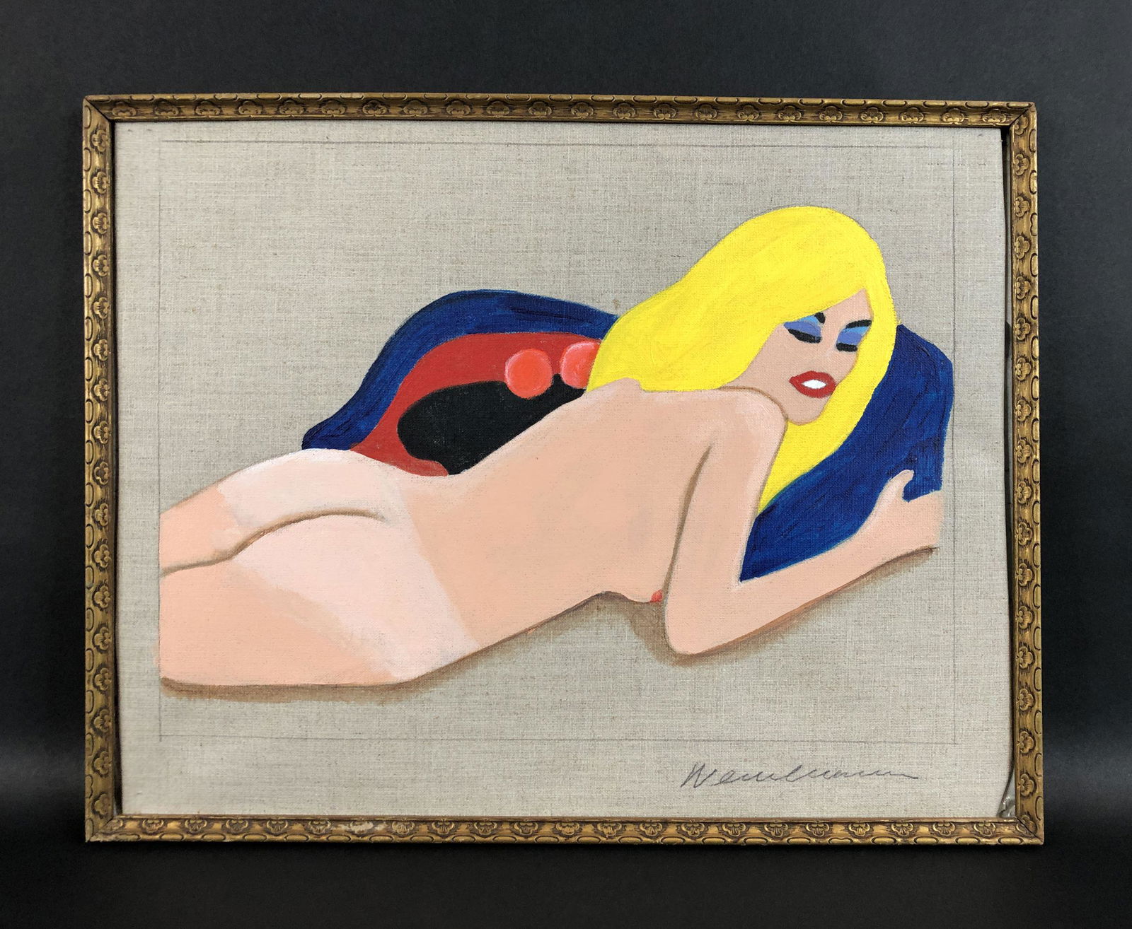 Tom Wesselmann (American, 1931-2004) - Acrylic on: This lot consists of an acrylic painting on canvas, done in the Pop Art style of Tom Wesselman (American, 1931-2004). A handwritten inscription at lower right reads, "Wesselman". This colorful image d