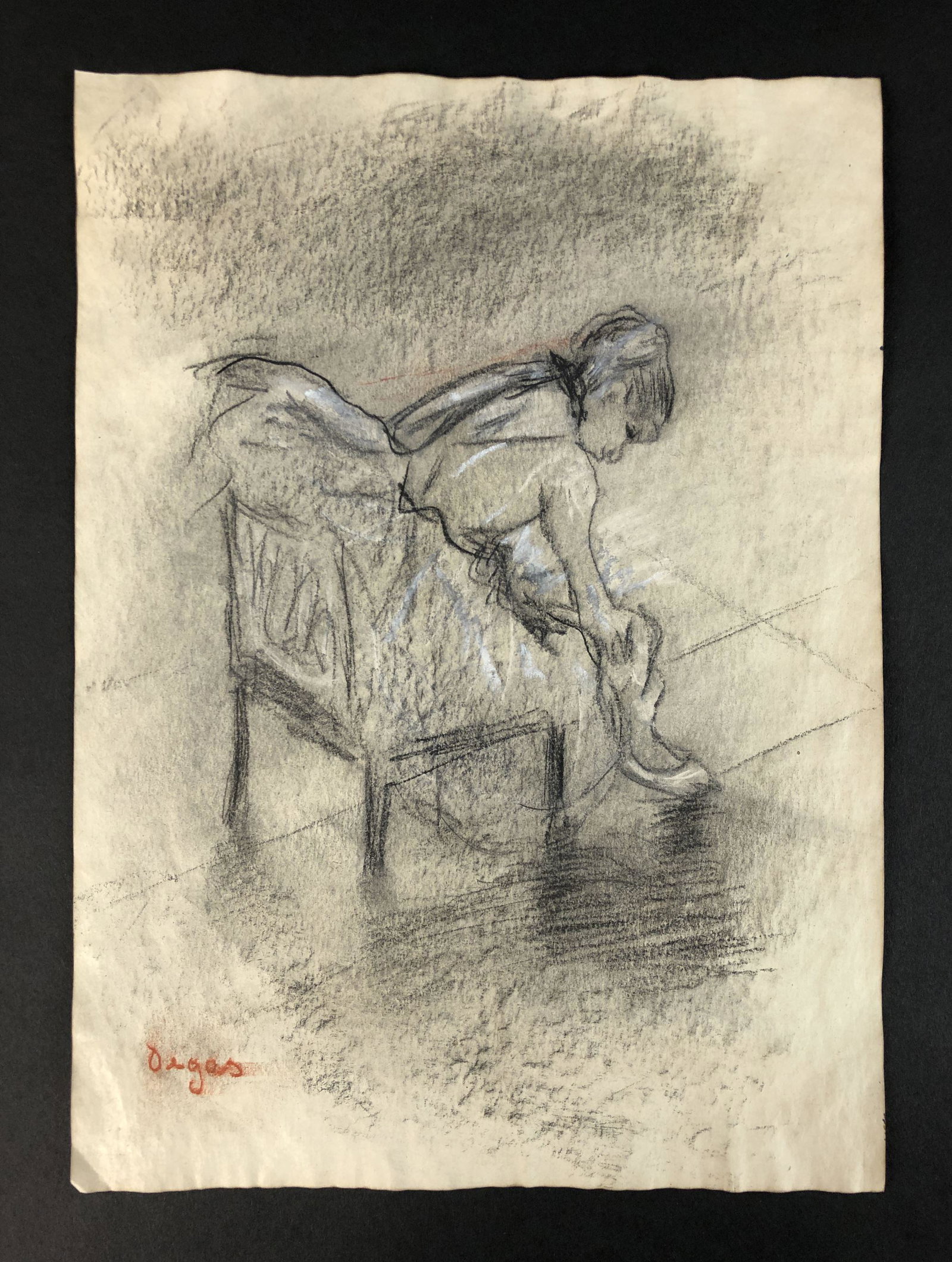 Edgar Degas (French, 1834-1917) - Mixed Media on Paper: This lot consists of graphite and pastel illustration on paper, done in the soft, tasteful style of Edgar Degas (French, 1834-1917). "Degas" is written in pastel at lower left corner. Image depicts an