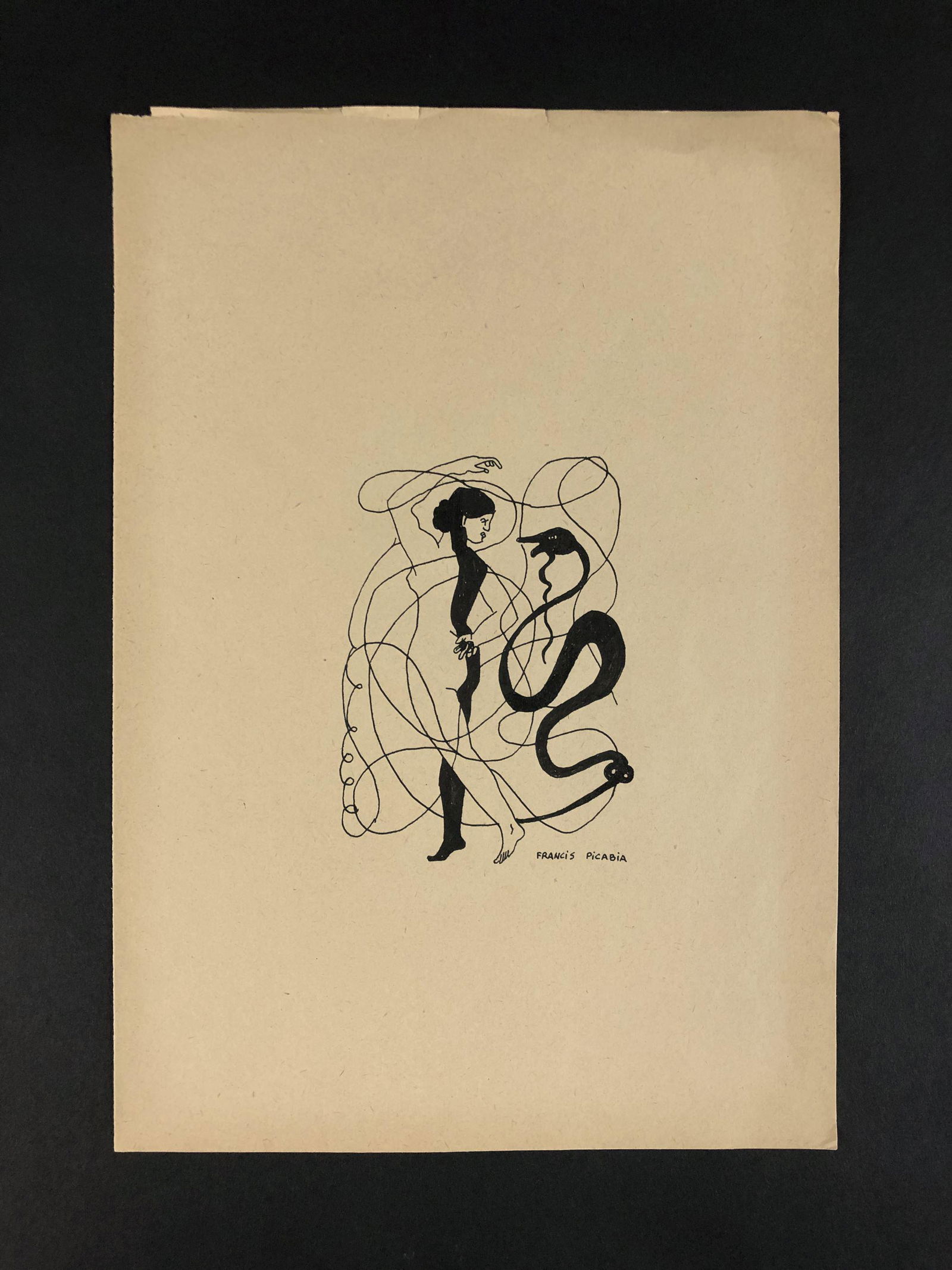 Francis Picabia (French, 1879-1953) - Ink on Paper: This lot consists of an ink illustration on paper, done in the Cubist style of Francis Picabia (French, 1879-1953). A handwritten inscription at lower right reads, "Francis Picabia". This smooth and m