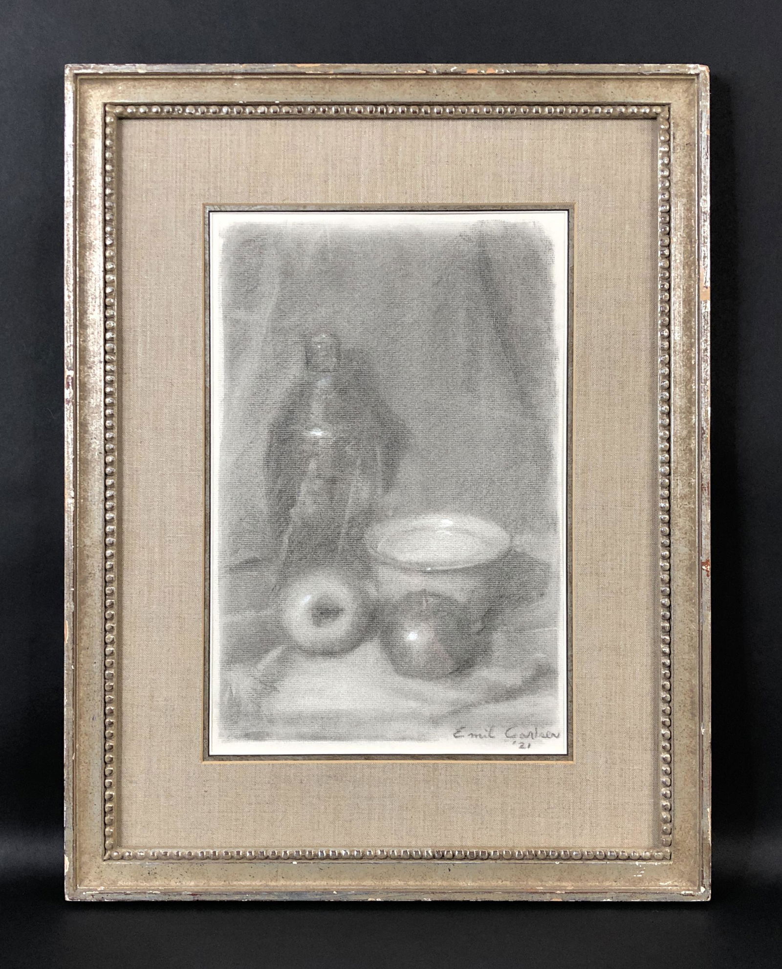 Emil Carlsen (1853-1932) - Graphite on Paper: This lot consists of a framed graphite illustration on paper, done in the Realist style of Emil Carlsen (Danish-American, 1853-1952). A handwritten inscription at lower right corner reads, "Emil Carls