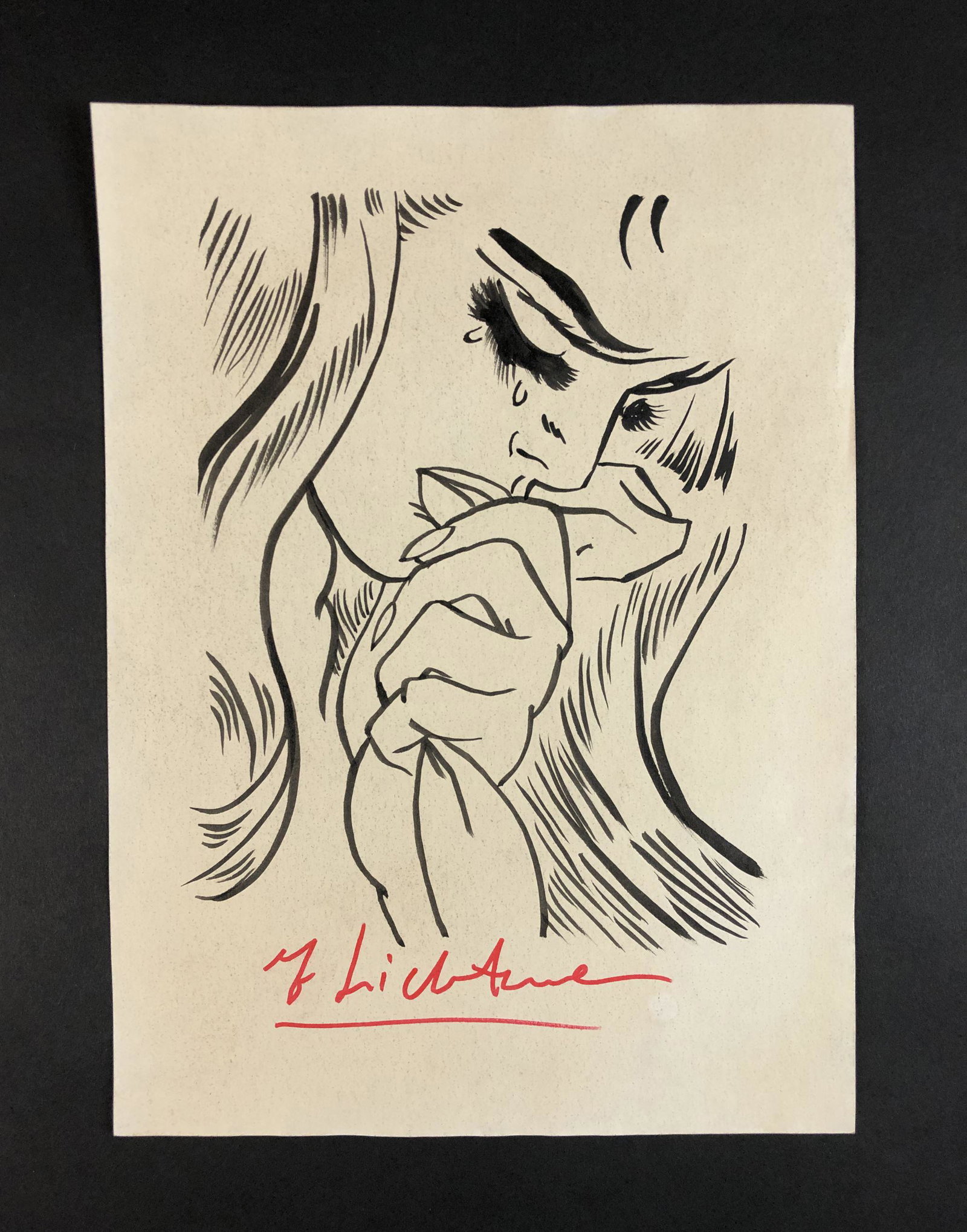 Roy Lichtenstein (American, 1923-1997) - Watercolor on: This lot consists of a watercolor illustration on paper, executed in the pop art style of modern artist Roy Lichtenstein (American, 1923-1997). "Roy Lichtenstein" is inscribed in red at bottom of imag