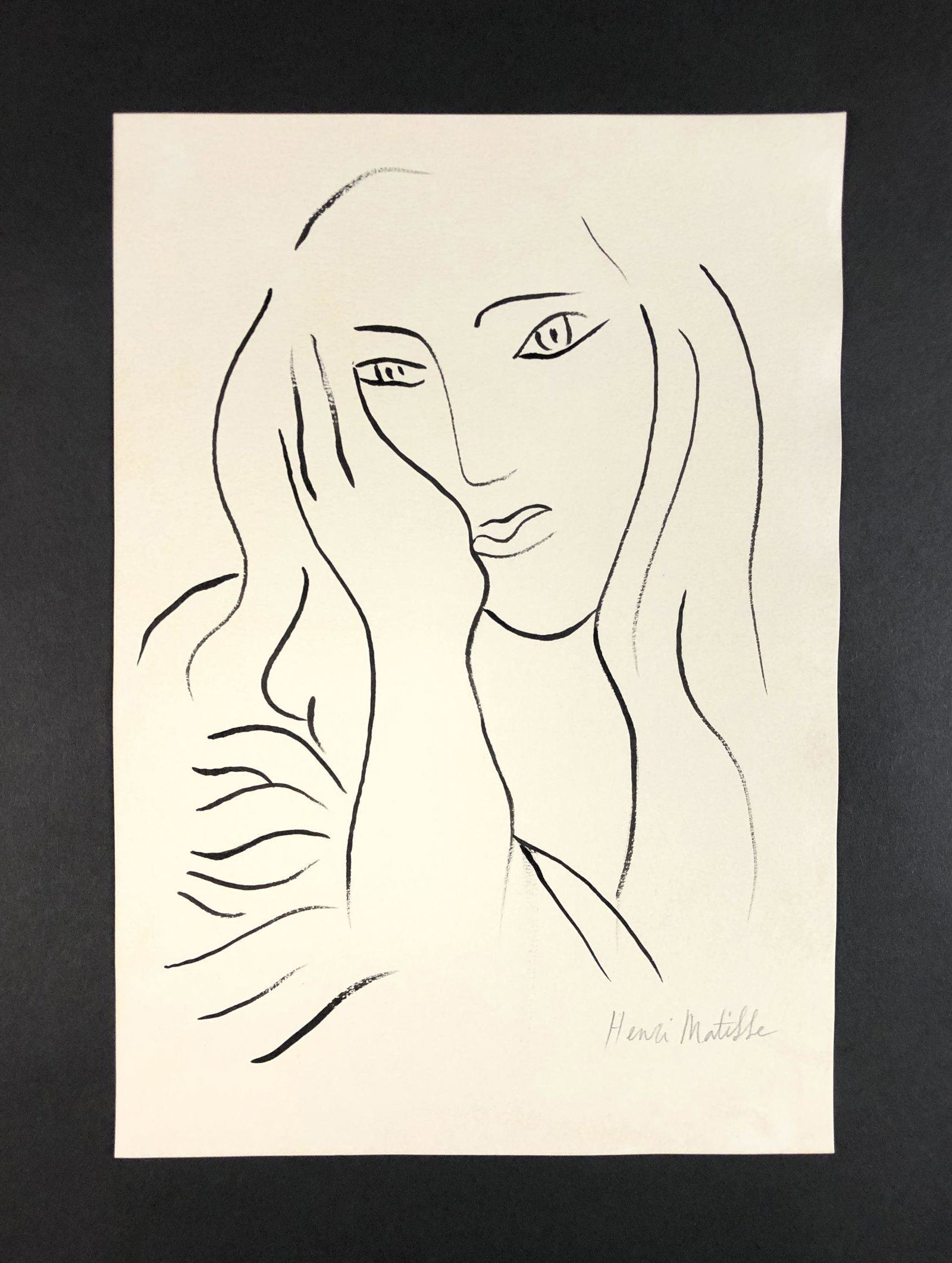 Henri Matisse (French, 1869-1954) - Gouache on Paper: This lot consists of a gouache illustration on paper, rendered in the modern style of Fauvist painter Henri Matisse (French, 1869-1954). "Henri Matisse" is inscribed with graphite at lower right corne