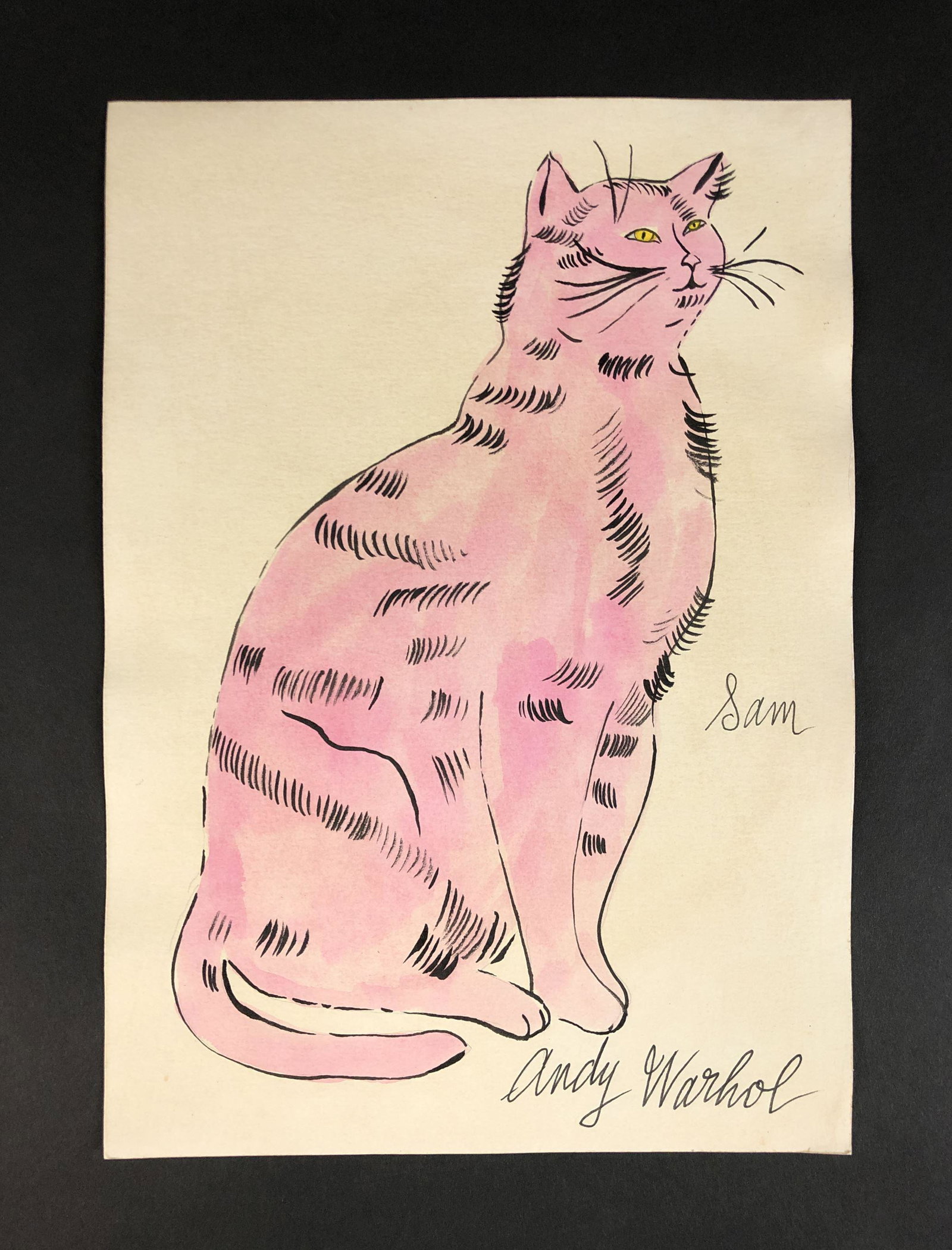Andy Warhol (American, 1928-1987) - Mixed Media: This lot consists of an ink and watercolor illustration on paper, done in the Pop Art style of Andy Warhol (American, 1928-1987). "Andy Warhol" is inscribed with graphite at lower left corner of compo