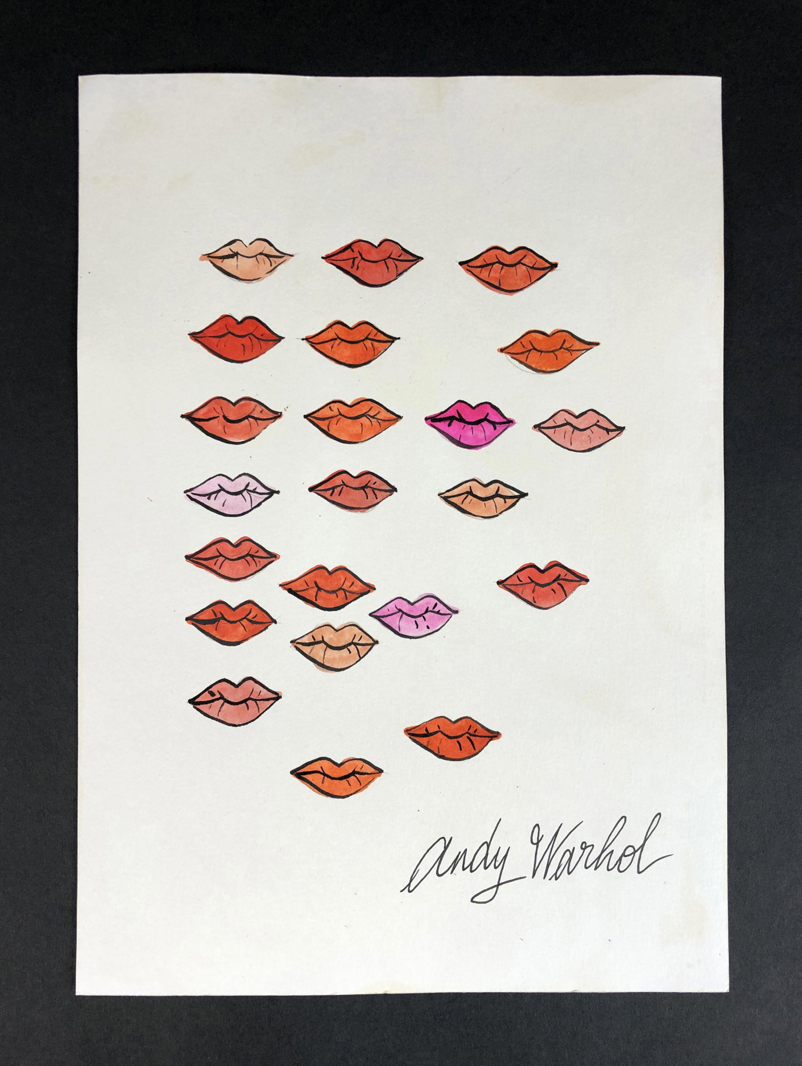 Andy Warhol (American, 1928-987) - Mixed Media: This lot consists of an ink and watercolor illustration on paper, done in the Pop Art style of Andy Warhol (American, 1928-1987). "Andy Warhol" is inscribed at lower right corner of composition. This 