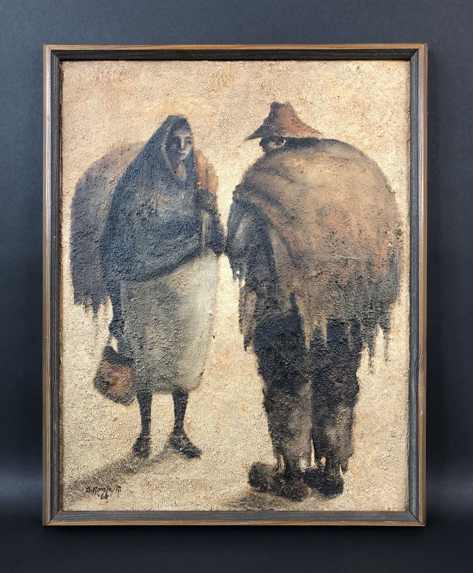 Armando Morales (1927 - 2011) - Oil on Canvas: This lot consists of an oil painting on canvas, done in the style of Armando Morales (Nicaraguan, 1927-2011). A small, hand-painted inscription at lower left corner reads, "A. Morales '60". This frame