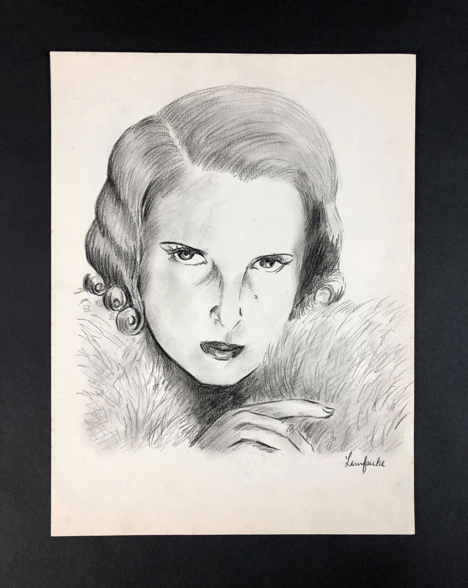 Tamara de Lempicka (Polish, 1898-1980) - Graphite on: This lot consists of a graphite illustration on paper, executed in the modern style of Art Deco artist Tamara de Lempicka (Polish, 1898-1980). "Lempicka" is hand written in graphite at bottom right. I