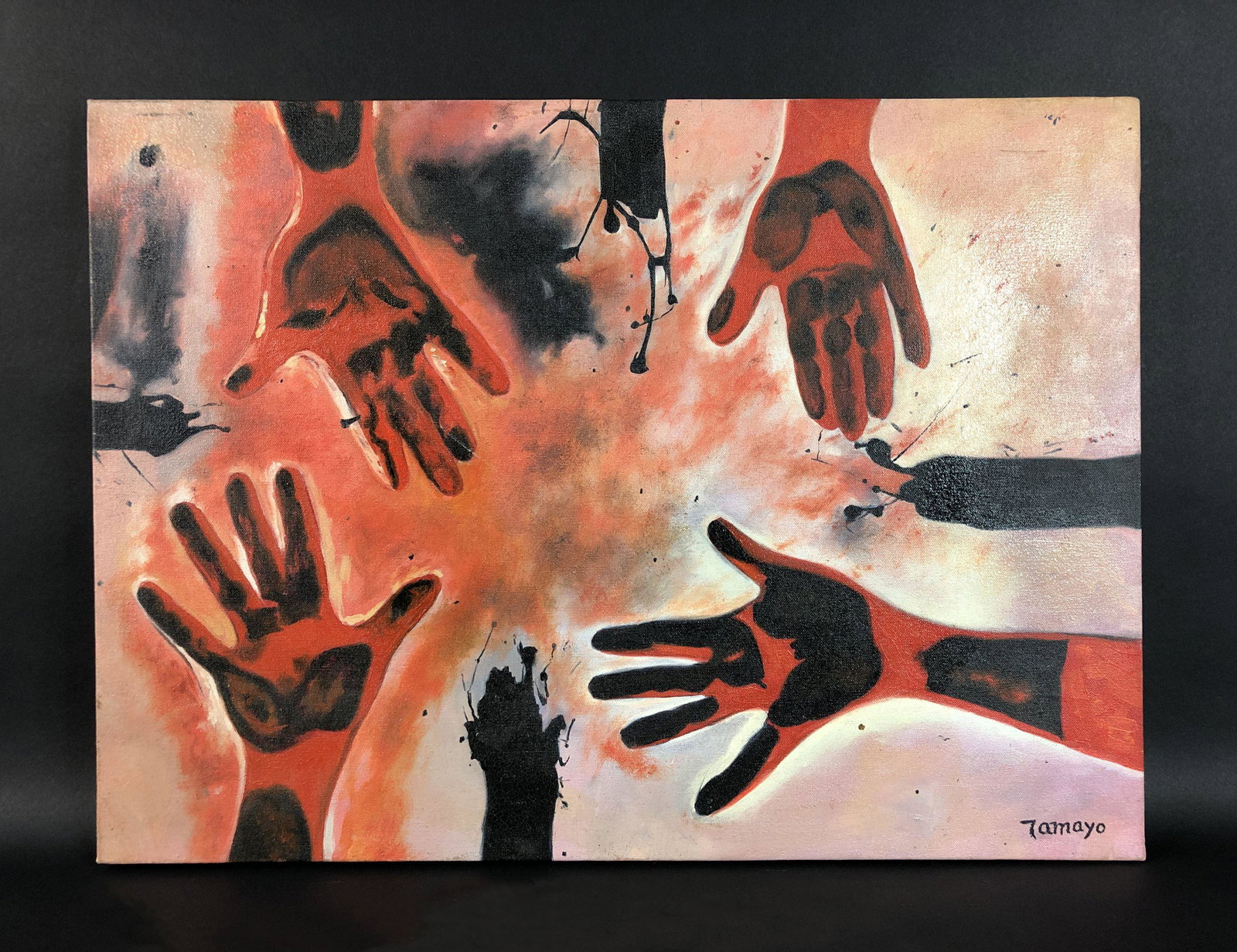 Rufino Tamayo (Mexican, 1889-1991) - Acrylic on Canvas: This lot consists of an unframed acrylic painting on canvas. Done in the modern style of Cubist artist Rufino Tamayo (Mexican, 1899-1991). "Tamayo" is written by hand at lower right.This richly colore