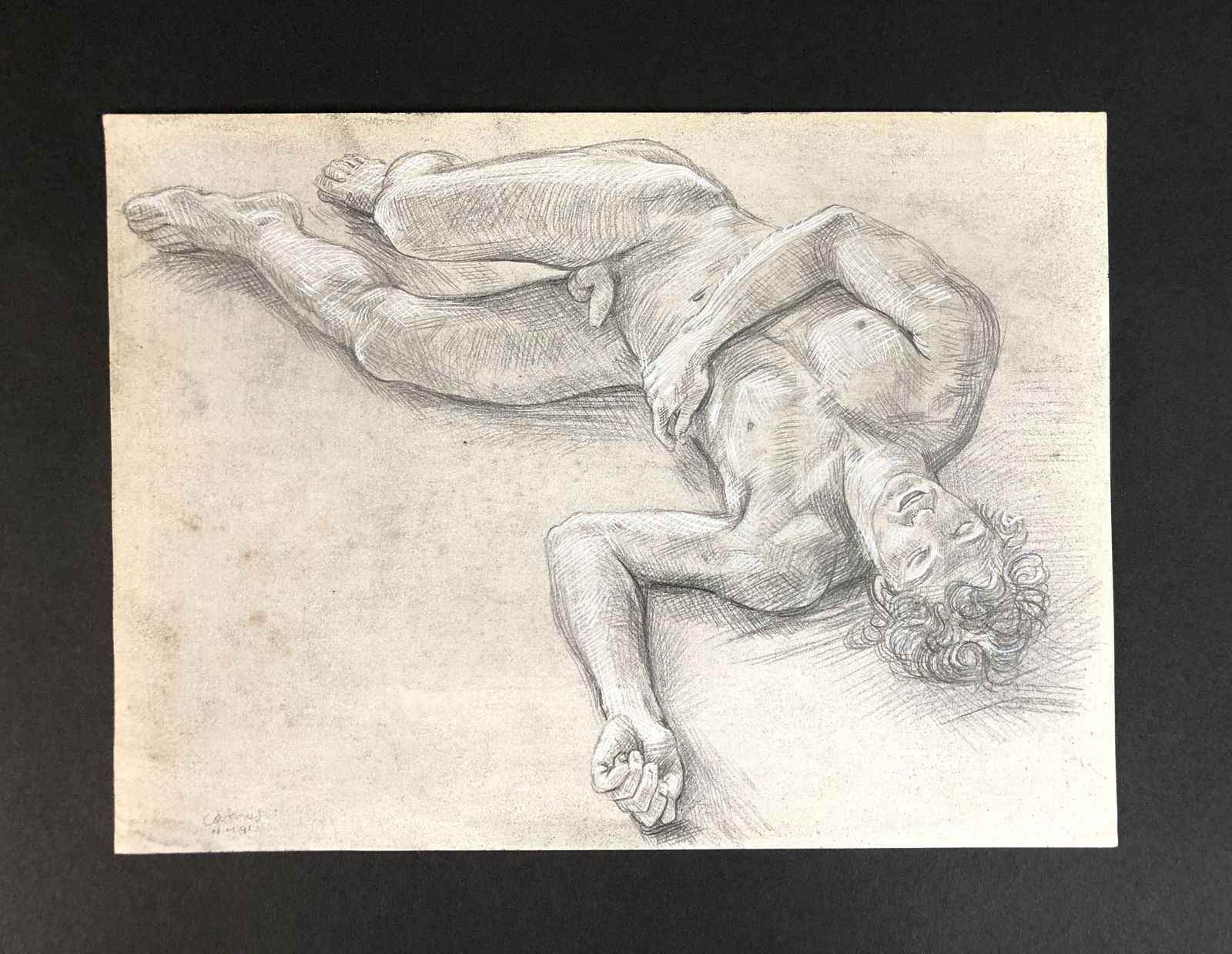 Paul Cadmus (American, 1904-1999) - Mixed Media on: This lot consists of a graphite and colored pencil illustration on paper, done in the magical realism style of Paul Cadmus (American, 1904-1999). Image depicts an intricately detailed male figure recl