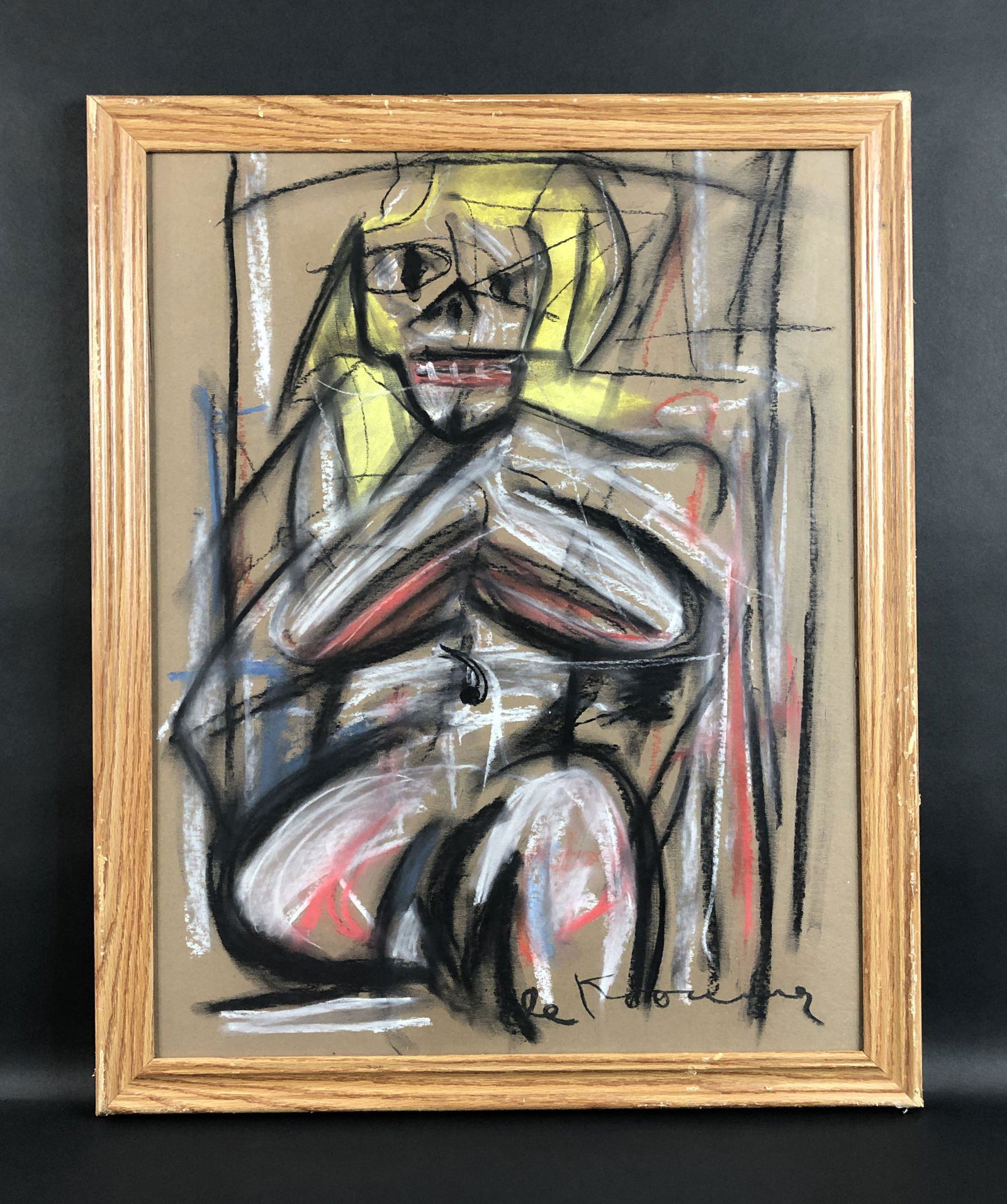 Willem de Kooning (1904-1997) - Mixed Media on Paper: This lot consists of a mixed media (gouache and pastel) illustration on heavy brown paper, done in the expressive, abstract art style of modern artist Willem de Kooning (Dutch-American, 1904-1997). An