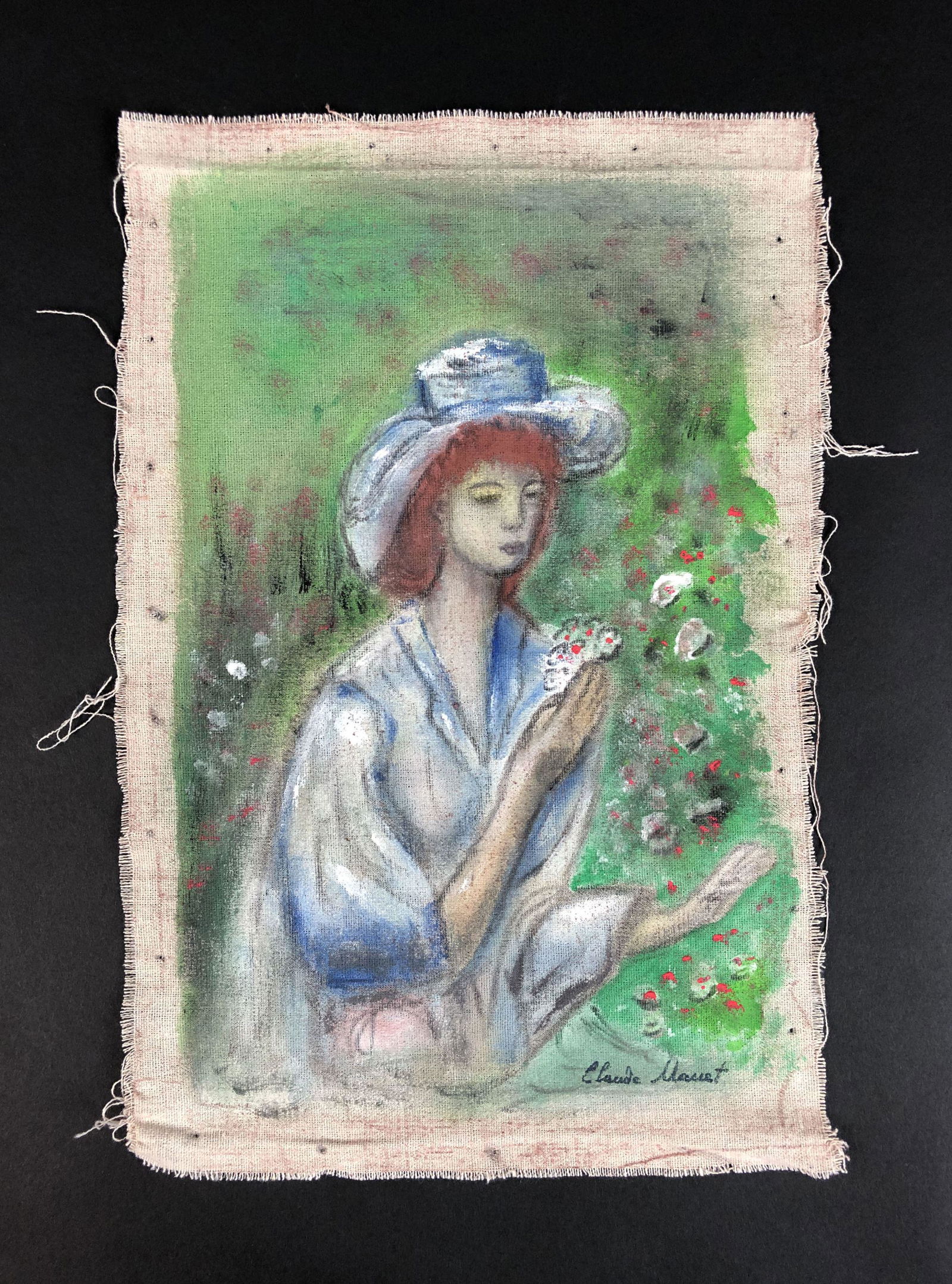 Claude Monet (French, 1840-1926) - Oil on Canvas: This lot consists of an unstretched oil painting on canvas, done in the shimmering, Impressionistic style of Claude Monet (French, 1840-1926). "Claude Monet" is hand painted at lower right. Awash in t