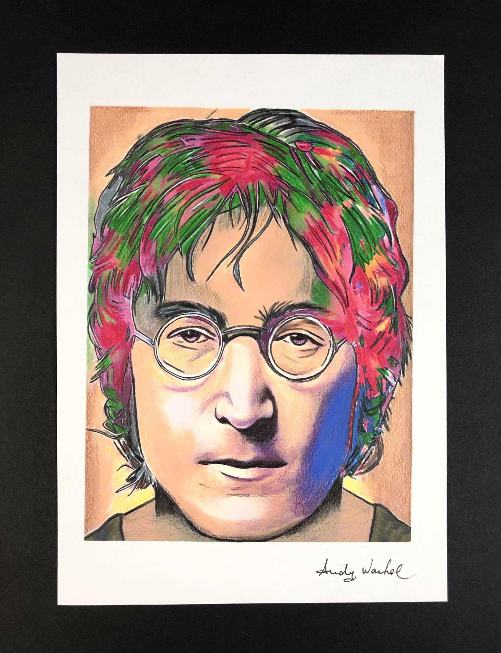 Andy Warhol (American, 1928-1987) - Mixed Media: This lot consists of an ink and colored pencil illustration on paper, done in the Pop Art style of Andy Warhol (American, 1928-1987). "Andy Warhol" is inscribed in ink at bottom right. This Pop portra