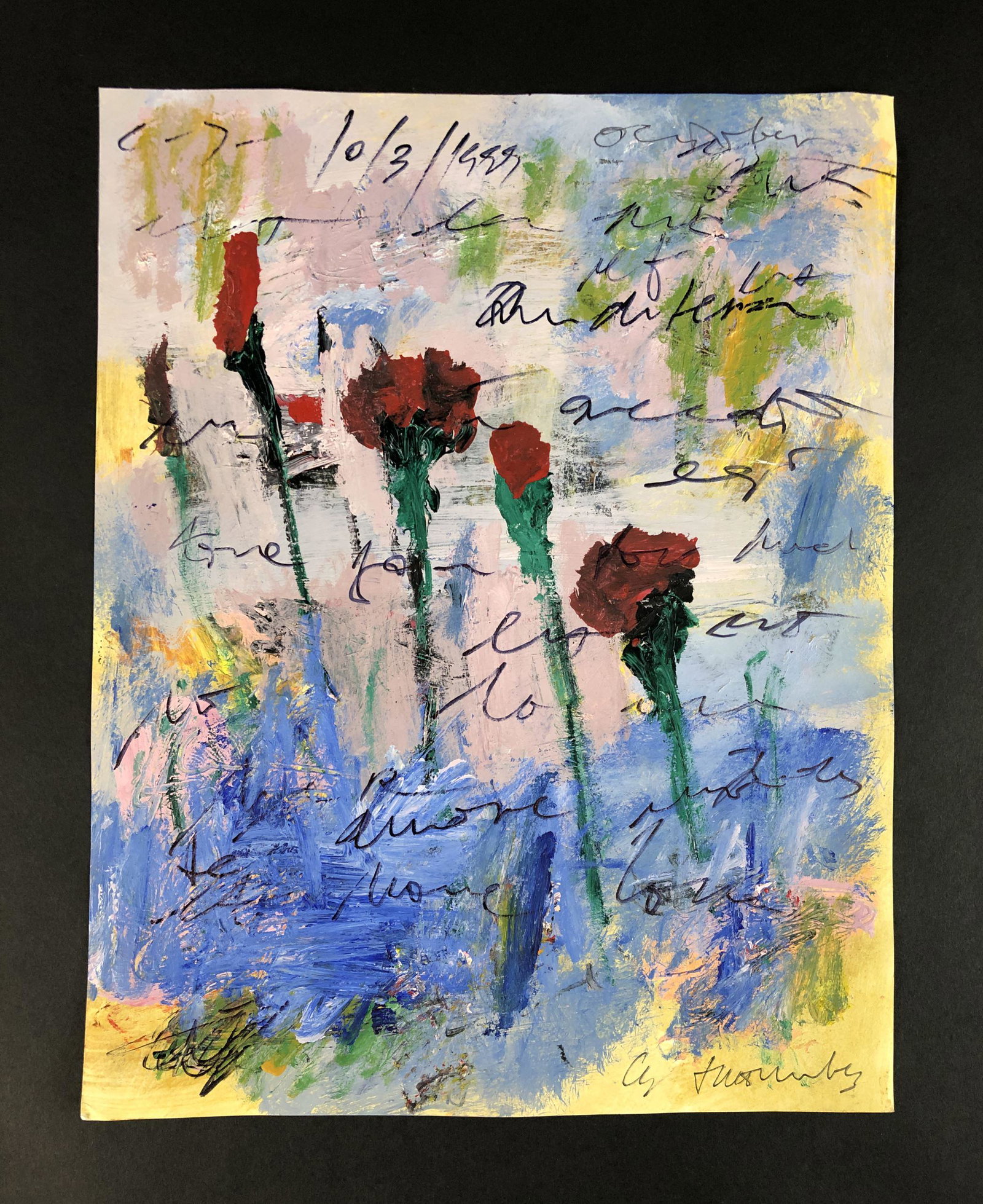 Cy Twombly (American, 1928-2011) - Mixed Media on Paper: This lot consists of an ink and acrylic paint illustration on paper, executed in the modern style of minimalist painter Cy Twombly (American,1928-2011). A beautiful array of deep and powerfully expres