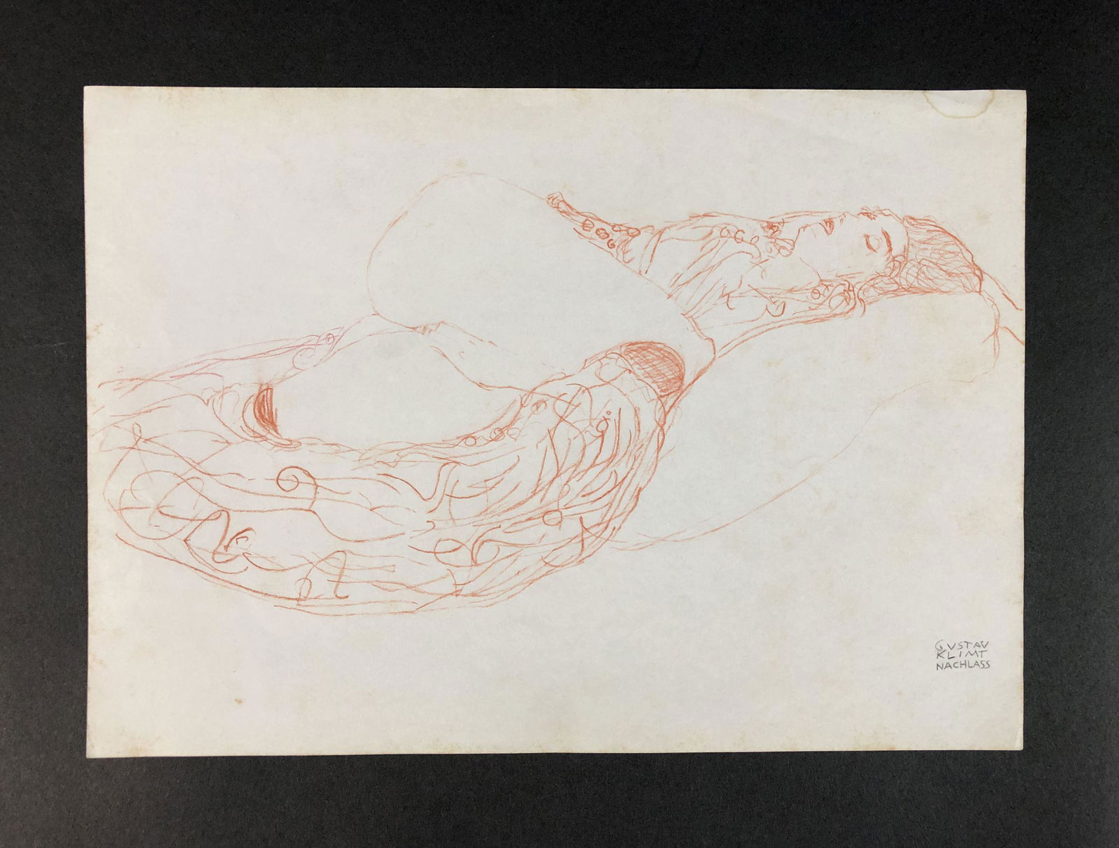 Gustav Klimt (Austrian, 1862 - 1918) - Colored Pencil: This lot consists of a colored pencil illustration on paper, done in the sensuous Art Nouveau style of Gustav Klimt (Austrian, 1862-1918). Graphite inscription at lower right reads, "Gustav Klimt Nach