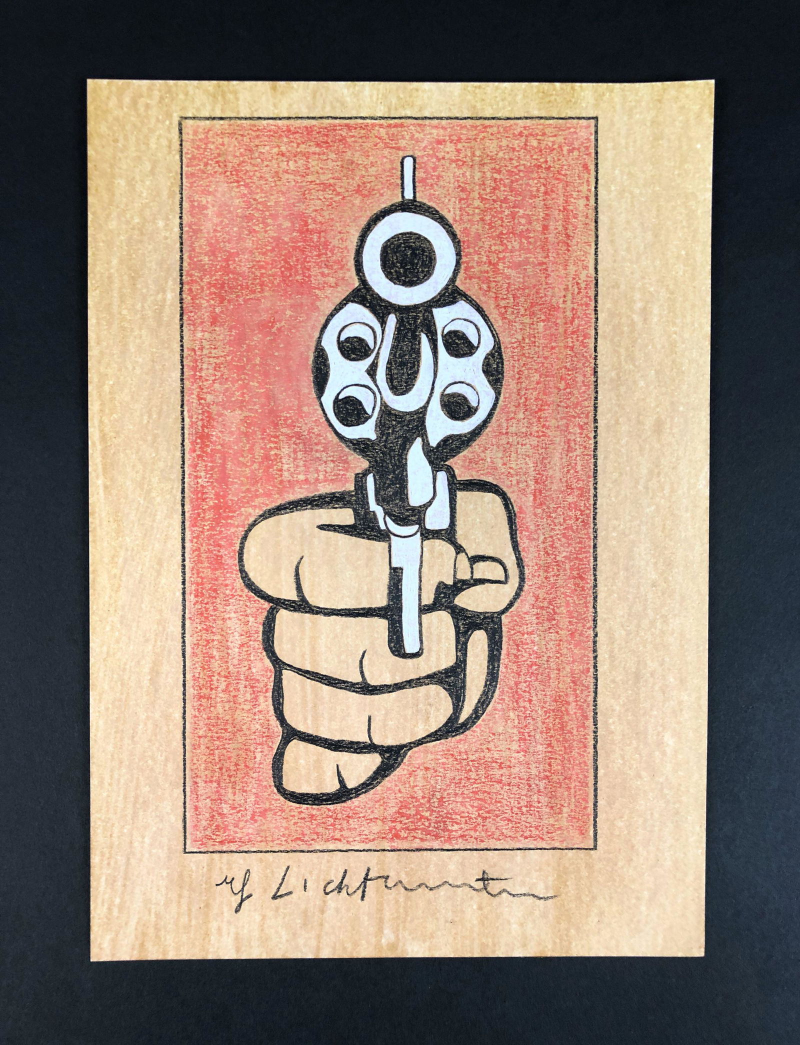 Roy Lichtenstein (American, 1923-1997) - Mixed Media on: This lot consists of a colored pencil and gouache illustration on paper, executed in the pop art style of modern artist Roy Lichtenstein (American, 1923-1997). "Roy Lichtenstein" is inscribed at botto