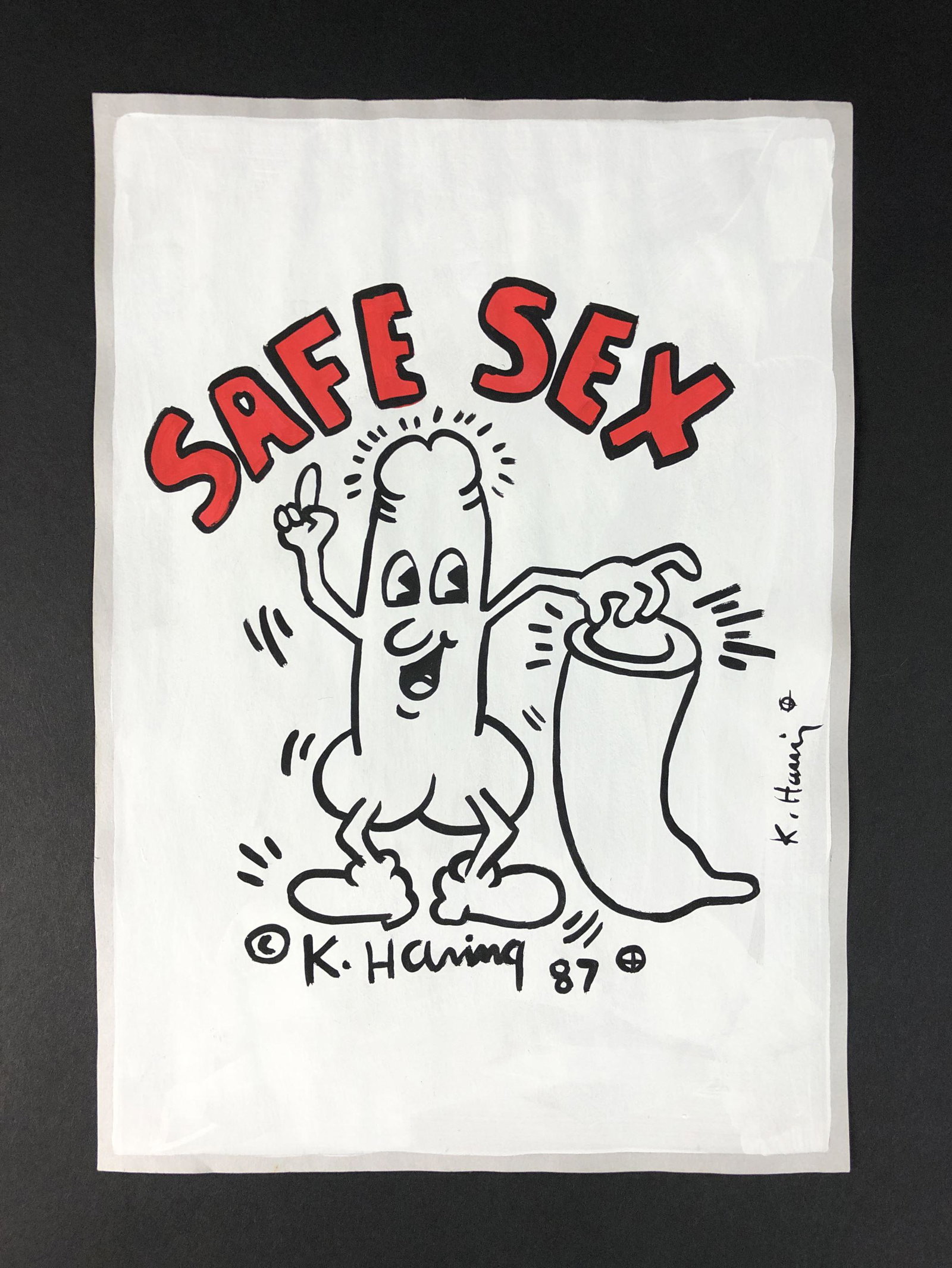 Keith Haring (1958 -1990) - Mixed Media Illustration on: This lot consists of an ink and gouache illustration on paper. This simple yet powerful linear depiction is executed in the contemporary, street art style of Keith Haring (American, 1958-1990). Image 