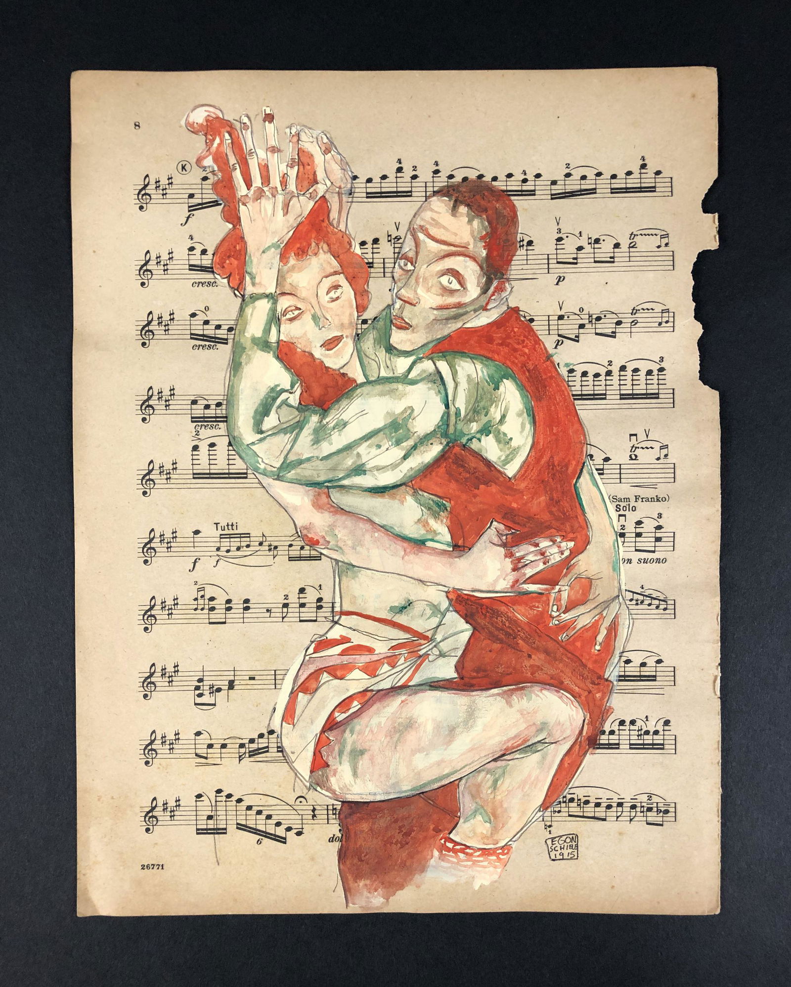 Egon Schiele (Austrian, 1890-1918) - Mixed Media on: This lot consists of an unframed graphite and watercolor illustration on paper, done in the sensual, Art Nouveau style of Egon Schiele (Austrian, 1890-1918). "Egon Schiele 1915" is inscribed at lower