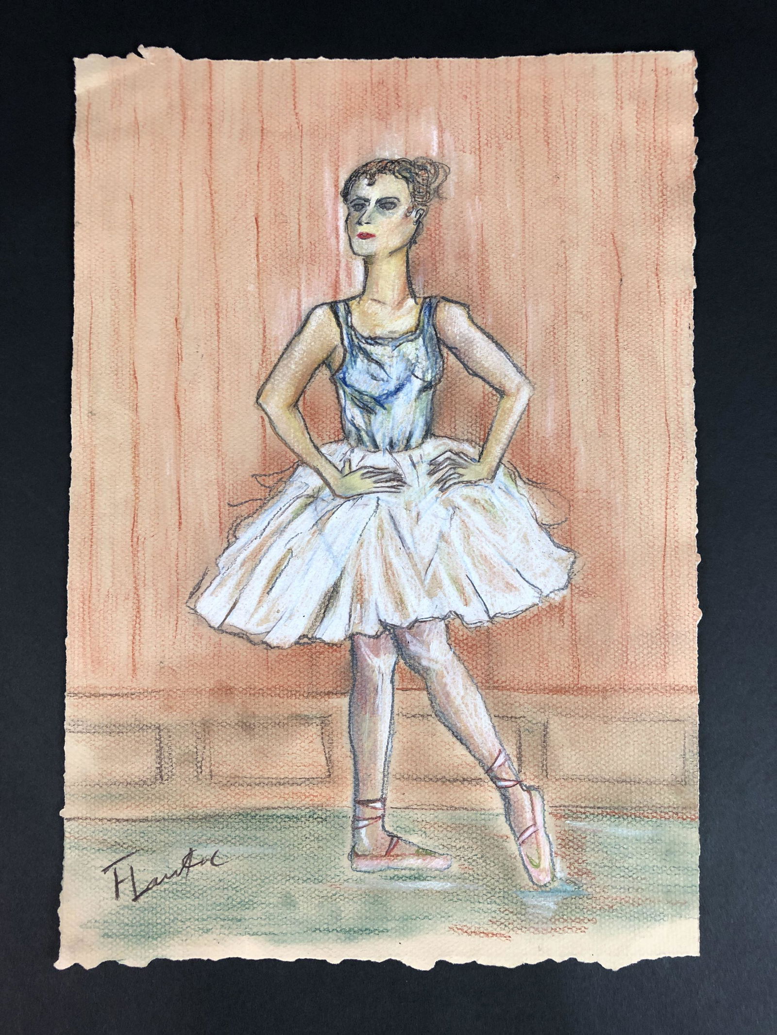 Henri de Toulouse-Lautrec (French, 1864-1901) - Mixed: This lot consists of a graphite and pastel illustration on paper, done in the Art Nouveau style of Henri de Toulouse-Lautrec (French, 1864-1901). Image depicts an elegant woman in a ballet outfit. A h