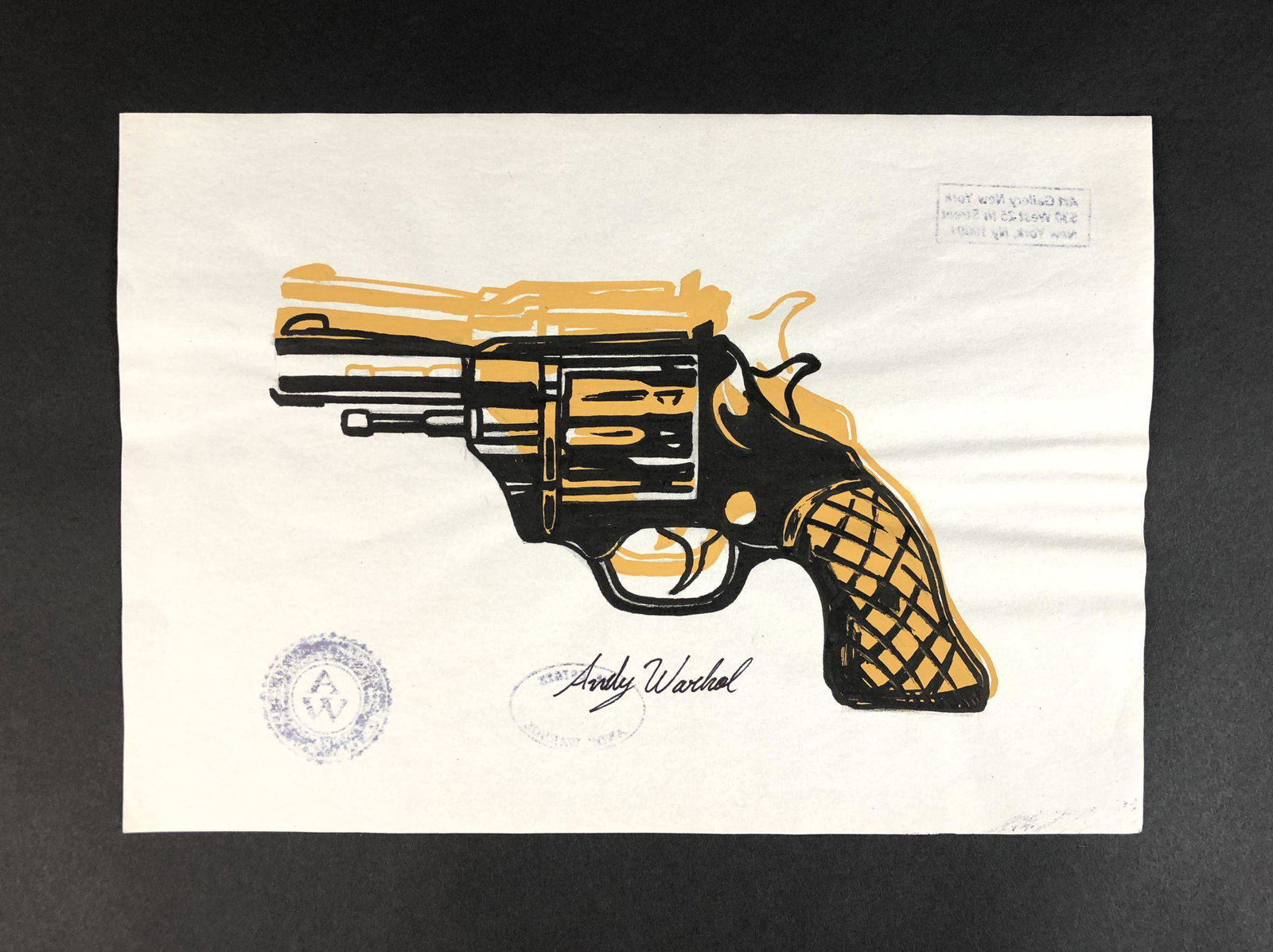 Andy Warhol (American, 1928-1987) - Mixed Media on: This lot consists of an ink, graphite, and gouache illustration on paper, done in the Pop Art style of Andy Warhol (American, 1928-1987). "Andy Warhol" is inscribed with ink at bottom of composition. 