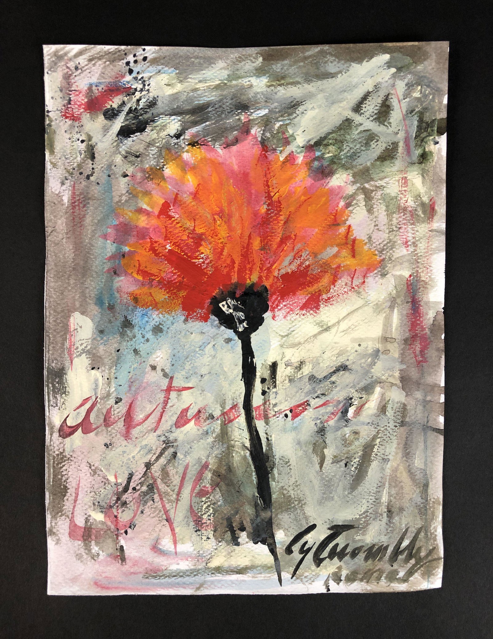 Cy Twombly (American, 1928-2011) - Acrylic on Paper: This lot consists of an acrylic illustration on paper, executed in the modern style of minimalist painter Cy Twombly (American,1928-2011). A beautiful array of deep and powerfully expressive strokes. 