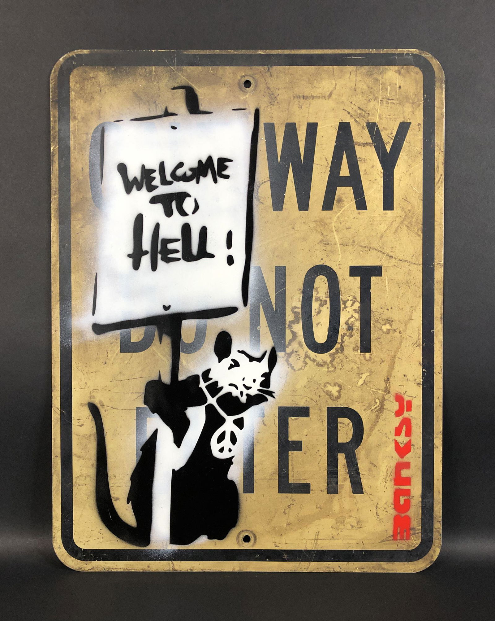 Banksy (British, 1974-) - Aerosol Stencil on Metal (1 of 6)