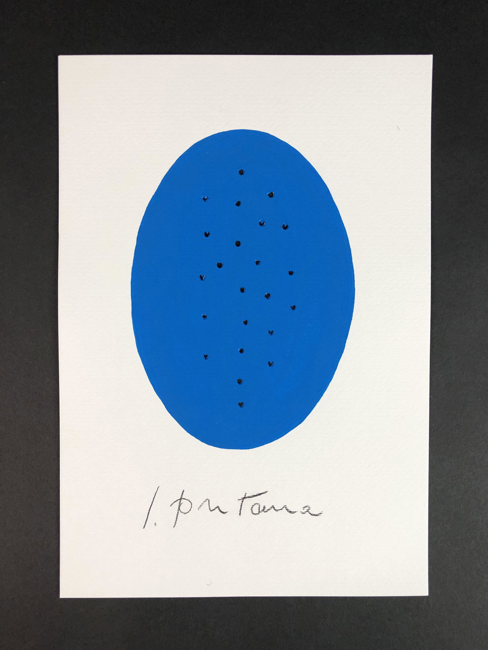 Lucio Fontana (Argentine-Italian, 1899-1968) - Acrylic: This lot consists of an unframed acrylic painting on paper, done in the bold Spatialist style of Lucio Fontana (Argentine-Italian, 1899-1968). A cool plane of cerulean has been interposed with a verti