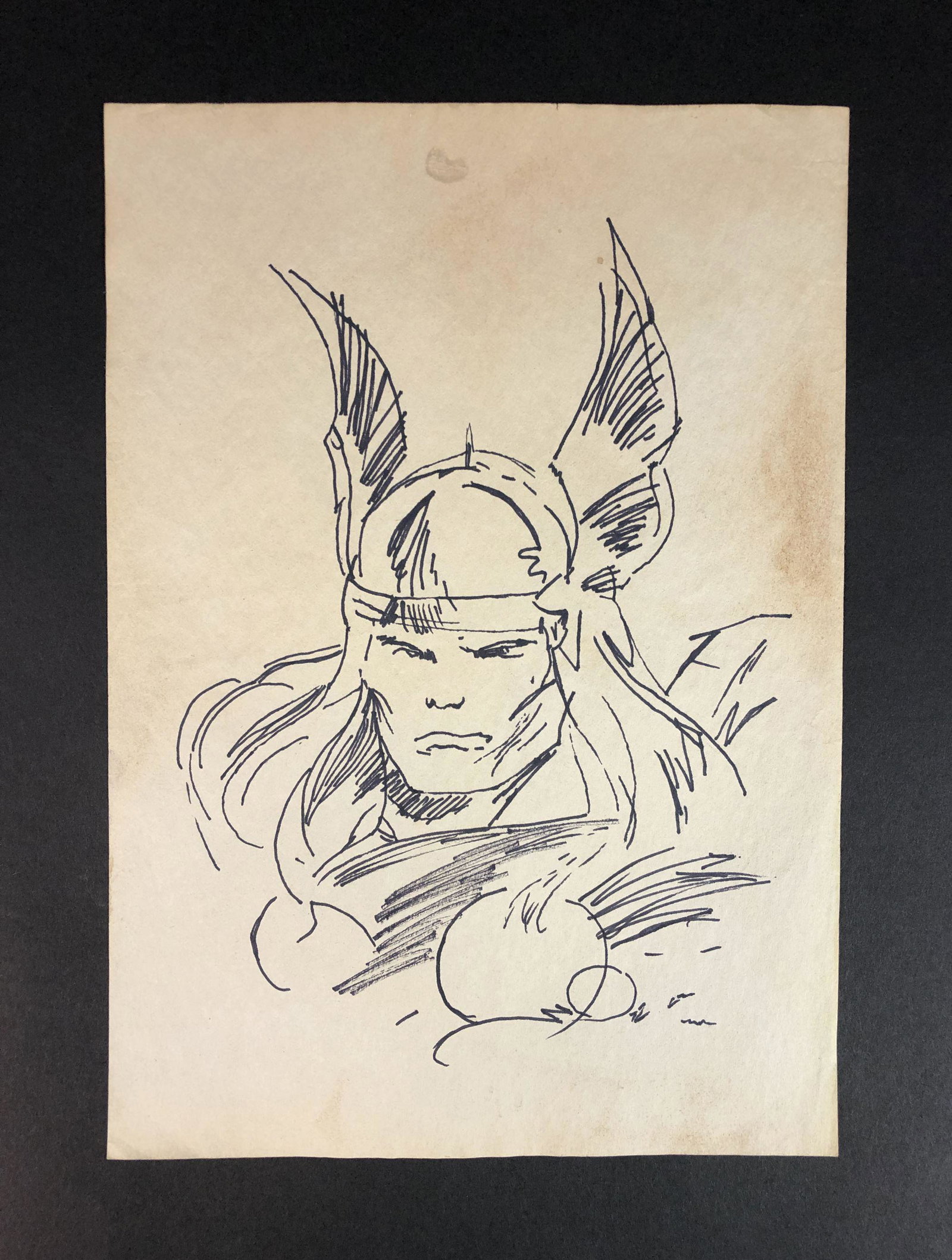 Walter Simonson (American, 1946 - ) - Ink Illustration: This lot consists of an ink illustration on paper, done in the cartoon style of Walter Simonson (American, 1946 - ). Image depicts the Marvel Comics hero, Thor. This unframed piece measures approximat