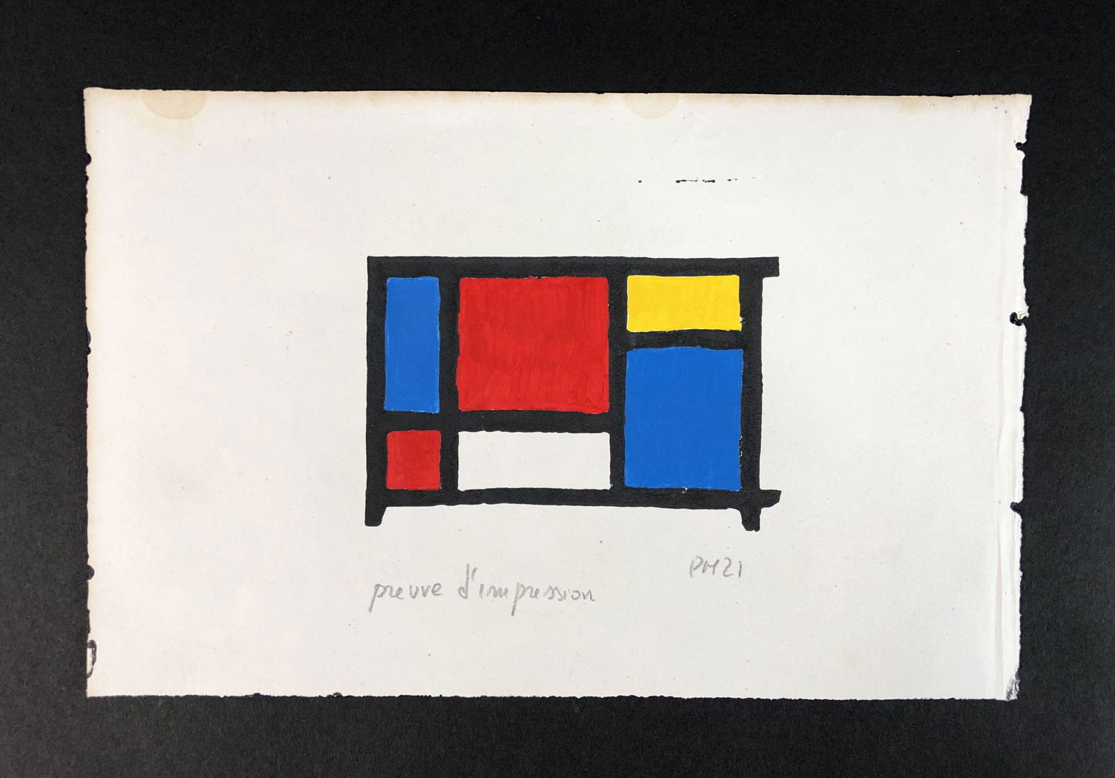 Piet Mondrian (Dutch, 1872-1944) - Acrylic on Paper: This lot consists of an acrylic illustration on paper, done in the modern style of artist Piet Mondrian (Dutch, 1872-1944). This charming image depicts a De Stijl composition in shades of black, white