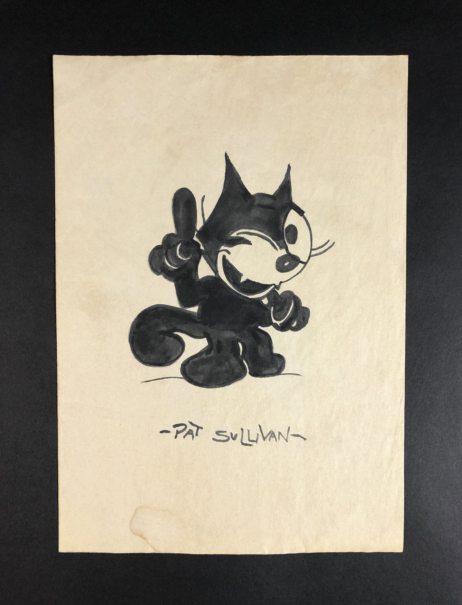 Pat Sullivan (Australian-American, 1885-1933) - Ink on: This lot consists of an ink illustration on paper, done in the cartooning style of Pat Sullivan (Australian-American, 1885-1933). A handwritten inscription at bottom reads, "Pat Sullivan". Image depic