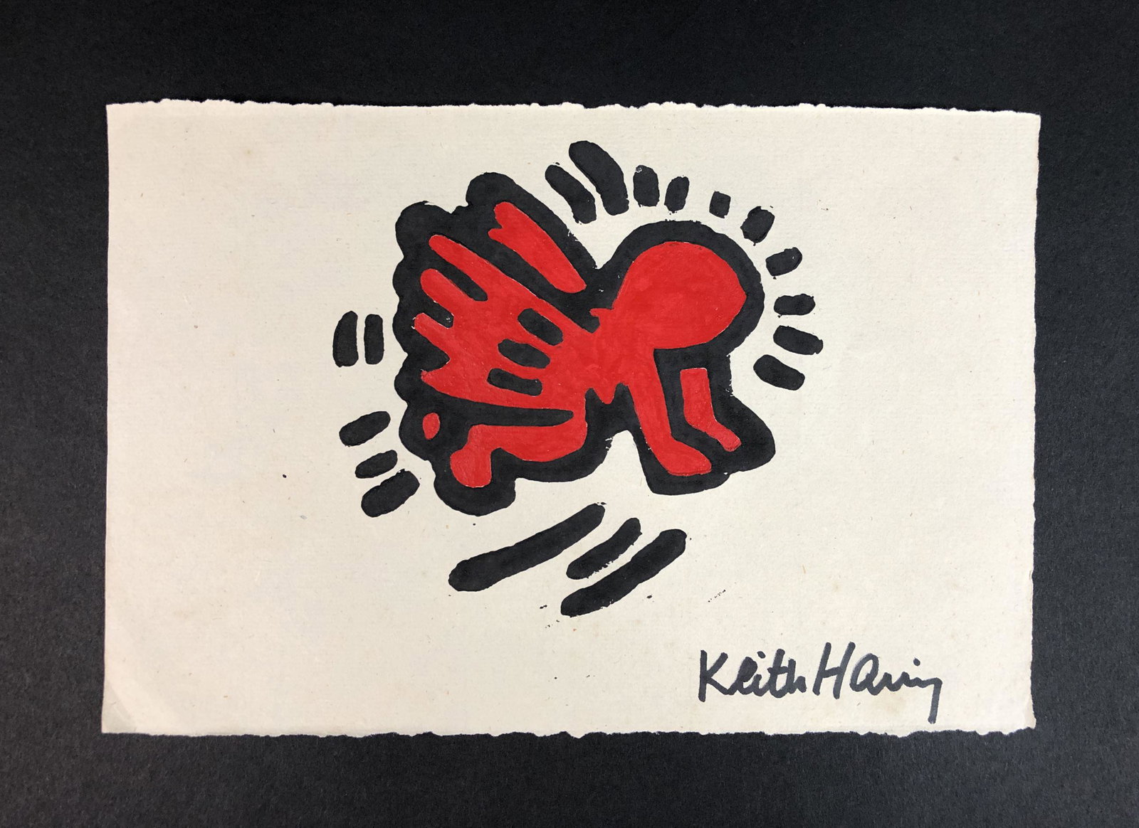 Keith Haring (American, 1958-1990) - Mixed Media on: This lot consists of an unframed ink and gouache illustration on paper. This simple yet powerful depiction is executed in the contemporary, street art style of pop artist Keith Haring (American, 1958-