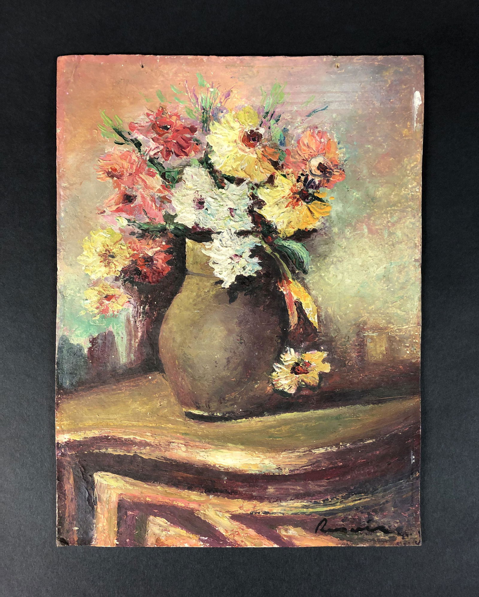 Pierre-Auguste Renoir (French, 1841-1919) - Oil on: This lot consists of a small unframed oil painting on canvas board, done in the painterly, Impressionist style of Pierre-Auguste Renoir (French, 1841-1919). This beautifully detailed image depicts a s