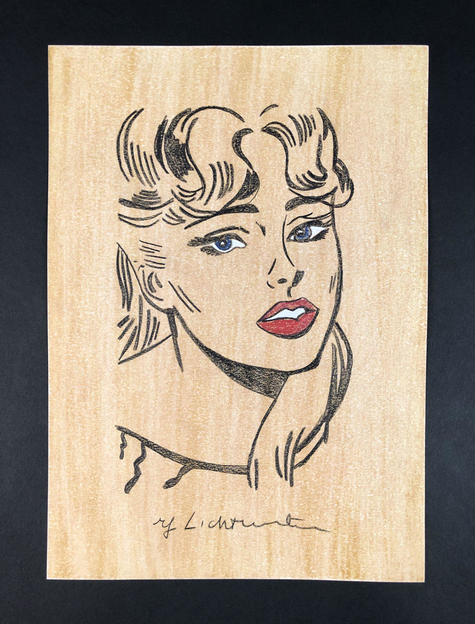 Roy Lichtenstein - Pencil/Paper (style of): This lot consists of a colored pencil illustration on paper, executed in the pop art style of modern artist Roy Lichtenstein (American, 1923-1997). "Roy Lichtenstein" is inscribed at the bottom of thi