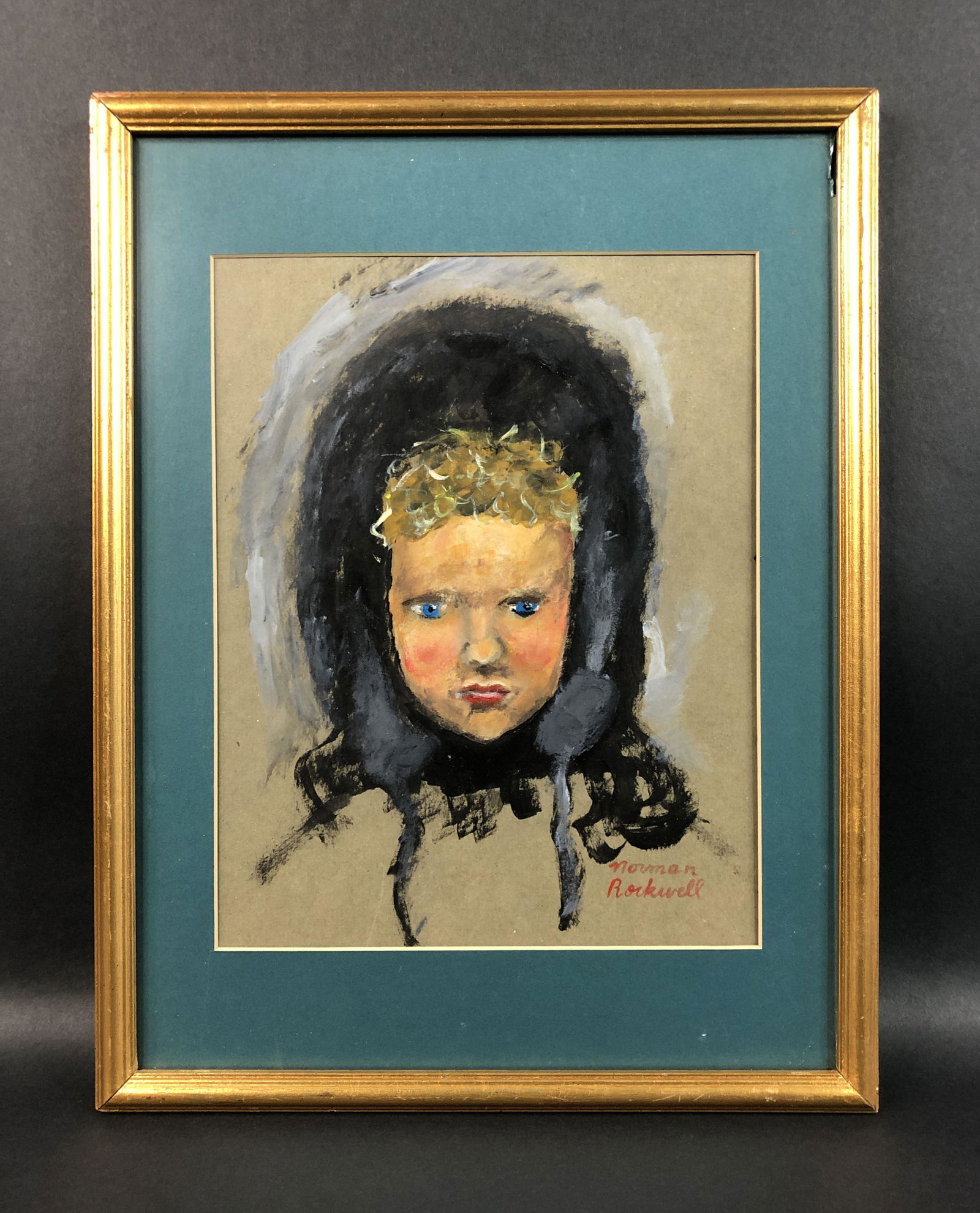 Norman Rockwell - Gouache on Paper (style of): This lot consists of a framed gouache illustration on paper, done in the style of famed magazine illustrator Norman Rockwell (American, 1894-1978). "Norman Rockwell" is hand painted at lower right cor