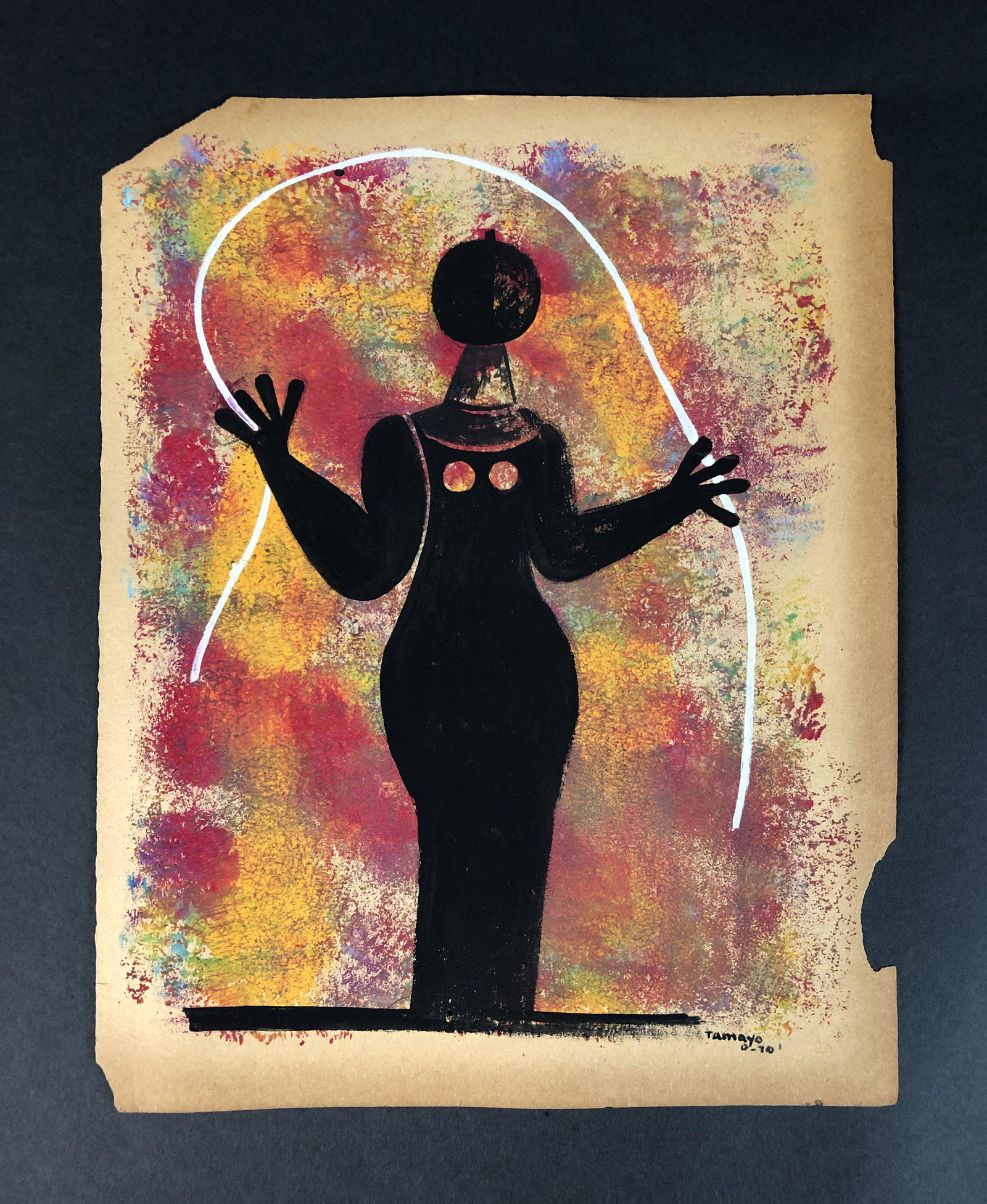 Rufino Tamayo (1889-1991) - Style of - Mixed Media: This lot consists of an unframed mixed media illustration on paper. Done in the modern style of Cubist artist Rufino Tamayo (Mexican, 1899-1991). "Tamayo 9-70" is written by hand at lower right.This r