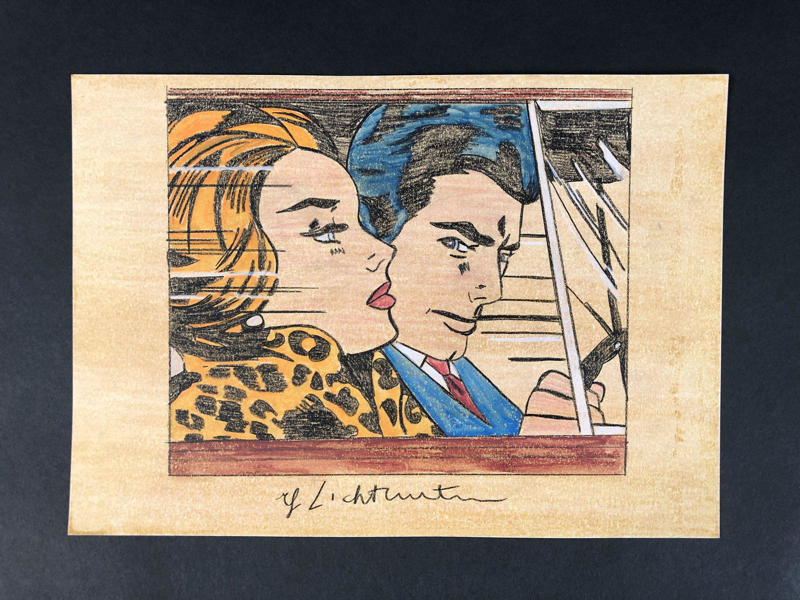 Roy Lichtenstein (1923-1997) - Style of - Mixed Media: This lot consists of an unframed mixed media illustration on paper, executed in the pop art style of modern artist Roy Lichtenstein (American, 1923-1997). "Roy Lichtenstein" is hand written in the bot