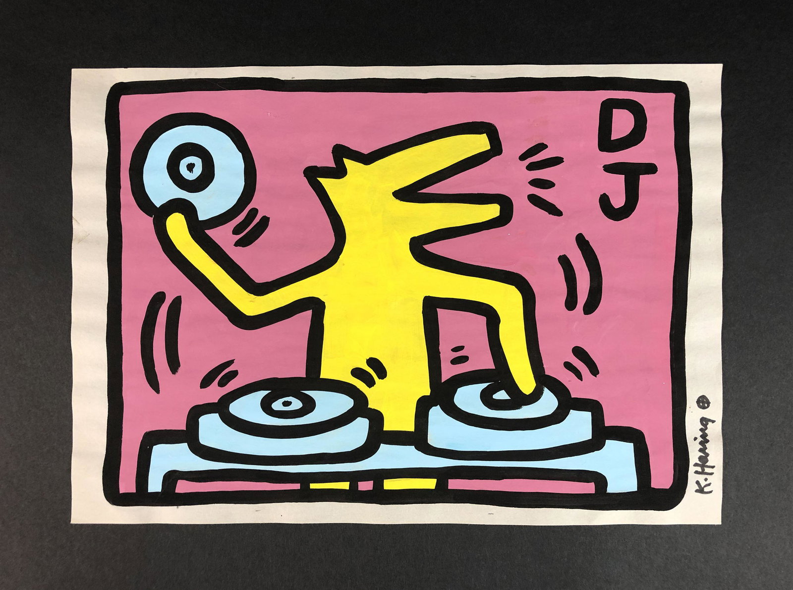 Keith Haring (1958-1990) style of - Mixed Media: This lot consists of an unframed mixed media illustration on paper. This simple yet powerful depiction is executed in the contemporary, street art style of pop artist Keith Haring (American, 1958-1990