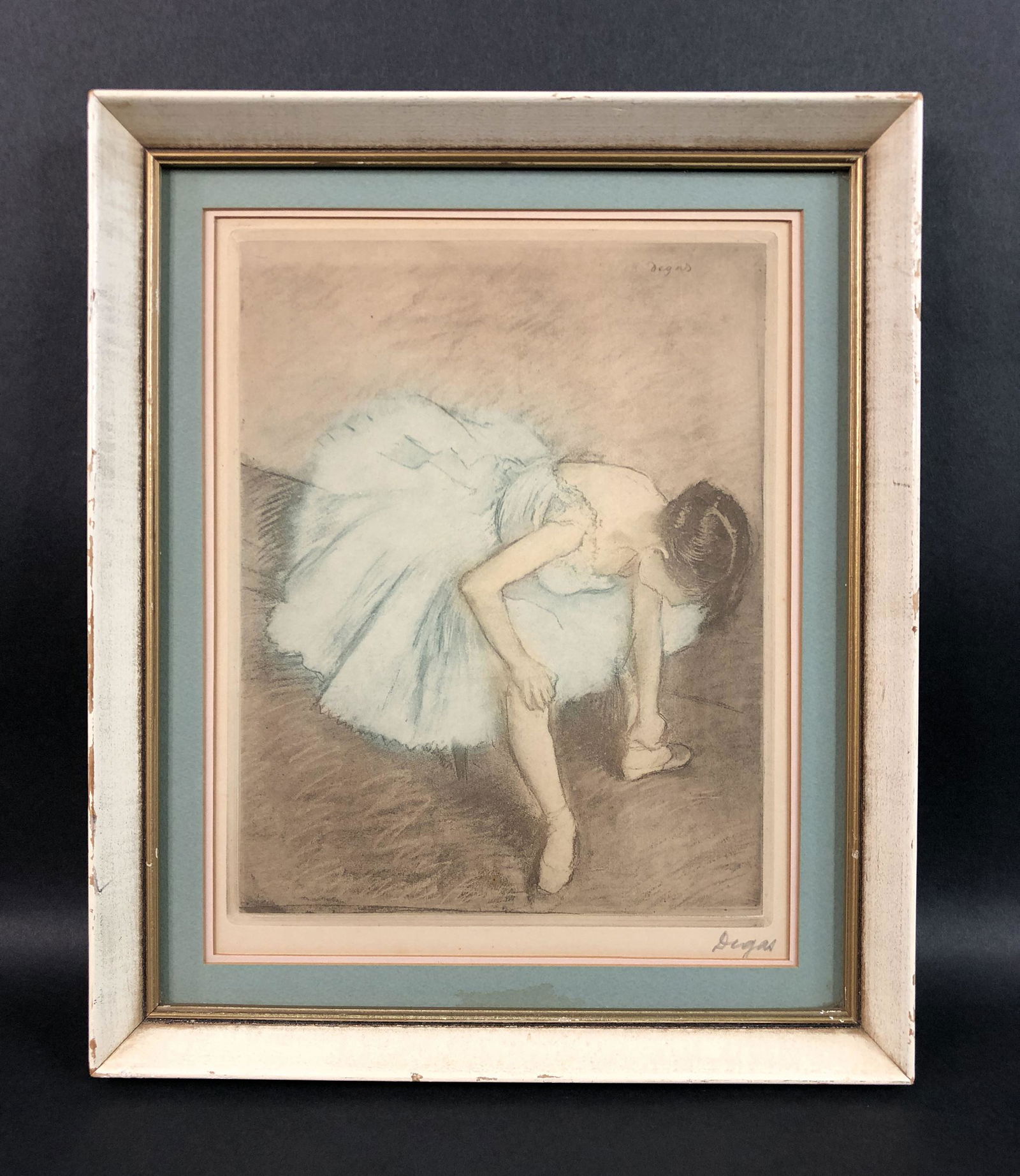 Edgar Degas (1834-1917) - Style of - Graphite: This lot consists of a framed graphite illustration on paper, done in the impressionist style of Edgar Degas (French, 1834-1917). "Degas" is hand written at bottom right. Image depicts a ballet dancer