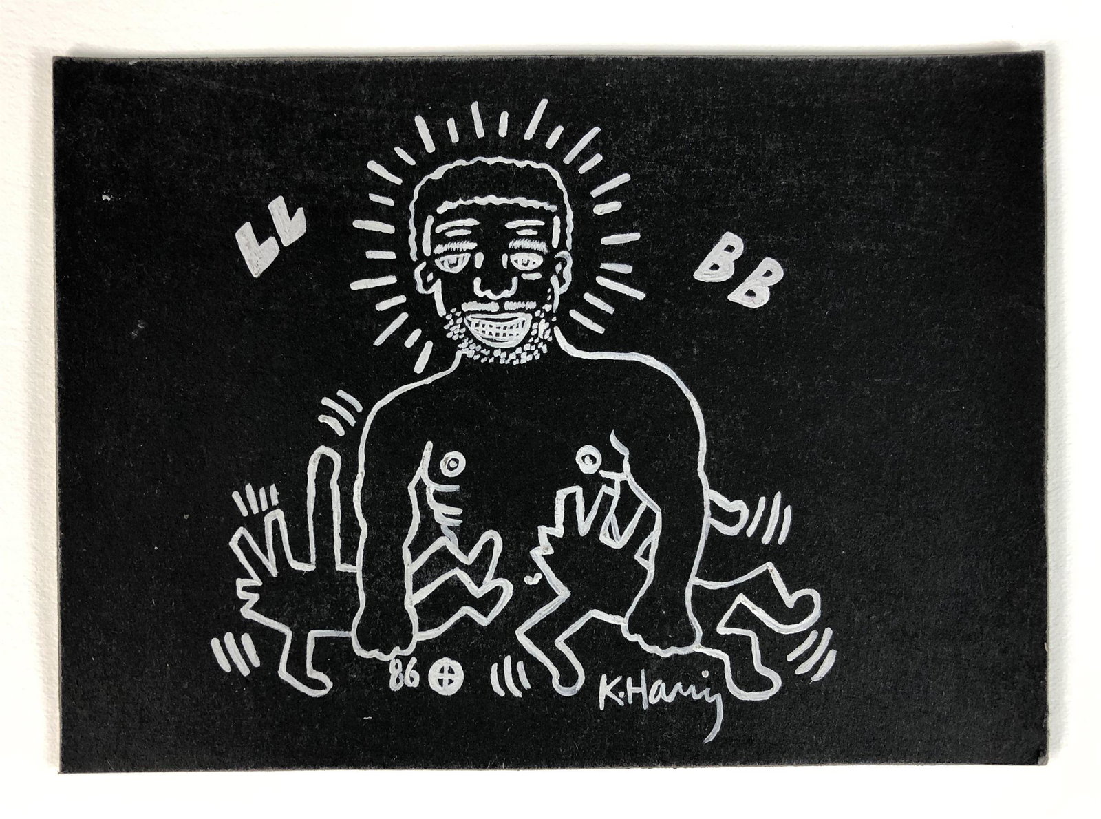 Keith Haring (1958 -1990) - Style of - Acrylic on: This lot consists of an unframed acrylic painting on artist board. This simple yet powerful depiction is executed in the contemporary street art style of pop artist Keith Haring (American, 1958-1990).