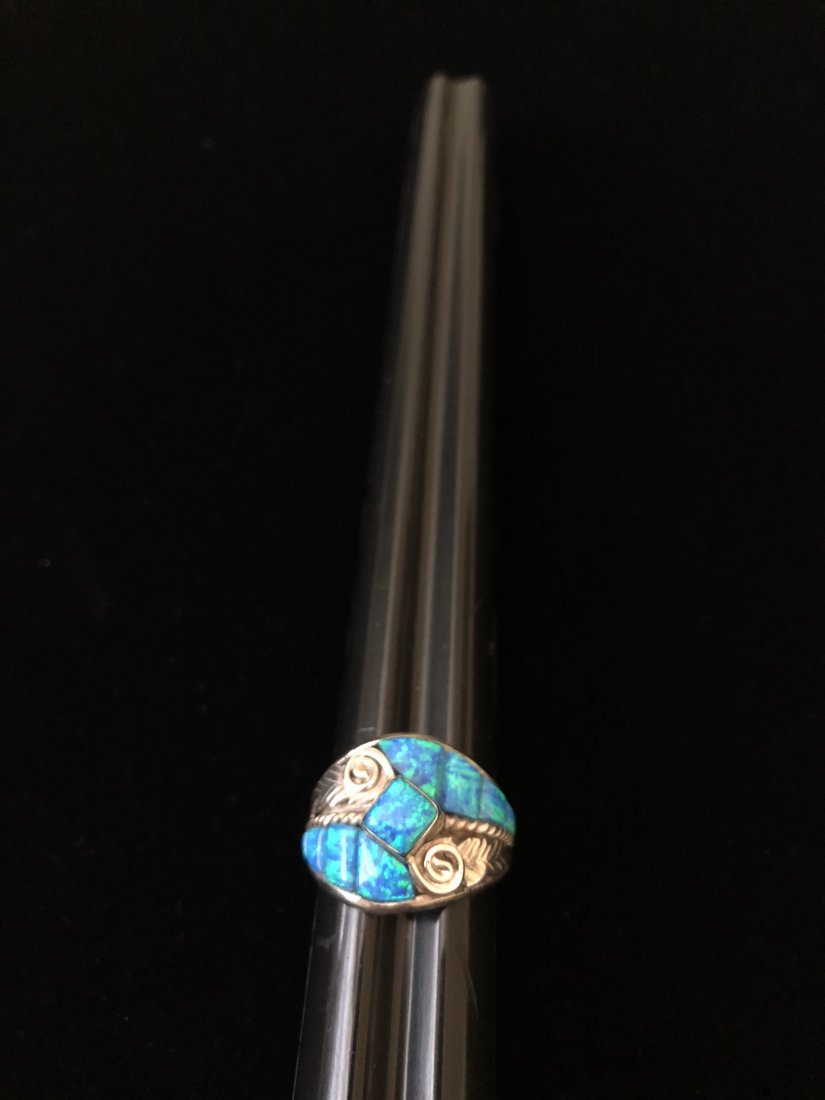 Blue Fire Opal & Carved Sterling Silver Ring (1 of 1)