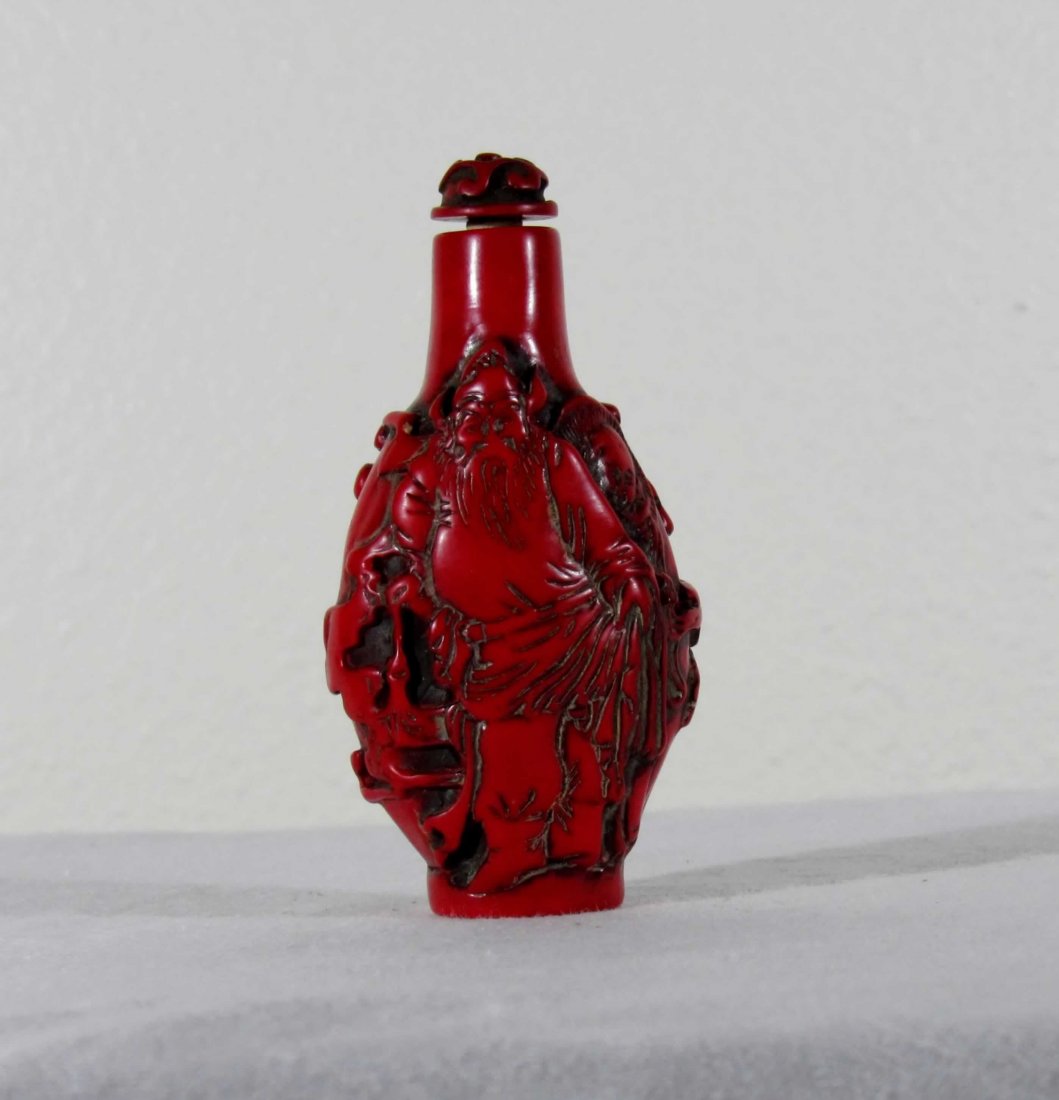 Chinese Hand Carved Red Coral Snuff Bottle (1 of 3)