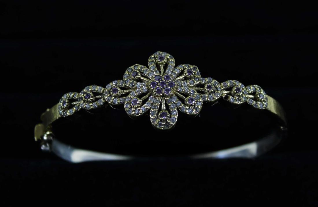 Vintage Hinge Flower Bangle with Amethyst Pave (1 of 2)
