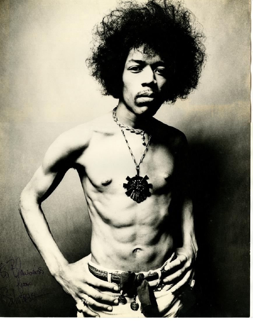 Donald Silverstein (1934 - 1975), Jimi Hendrix (1967).: Donald Silverstein (1934 - 1975), Jimi Hendrix (1967). 20 x 15 ½ inch gelatin silver print. This is one from a series of photographs Silverstein made in London in 1967, three years before the 2