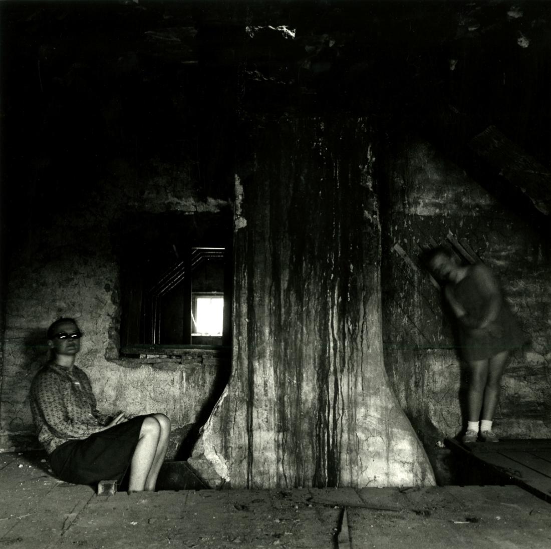 Ralph Eugene Meatyard (1925 - 1972) Untitled. Scene in: Ralph Eugene Meatyard (1925 - 1972) Untitled. Scene in a dark interior. (1977). 10 x 10 - inch image on an 11 x 13 ¼ - inch sheet. A stamp on the verso indicates this is "one of two prints made from